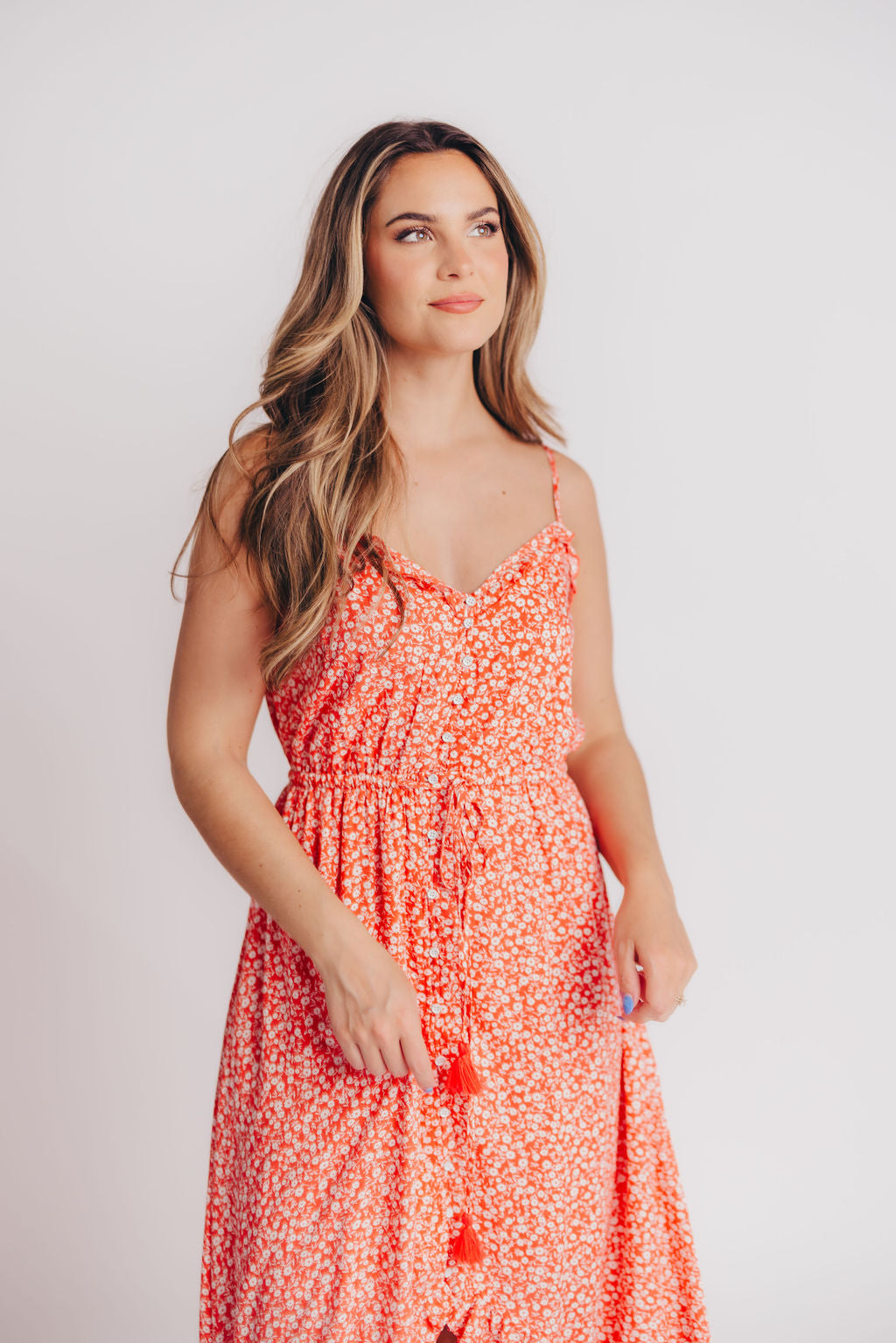 Palermo High-Low Cami Dress in Coral Red Floral - Bump Friendly
