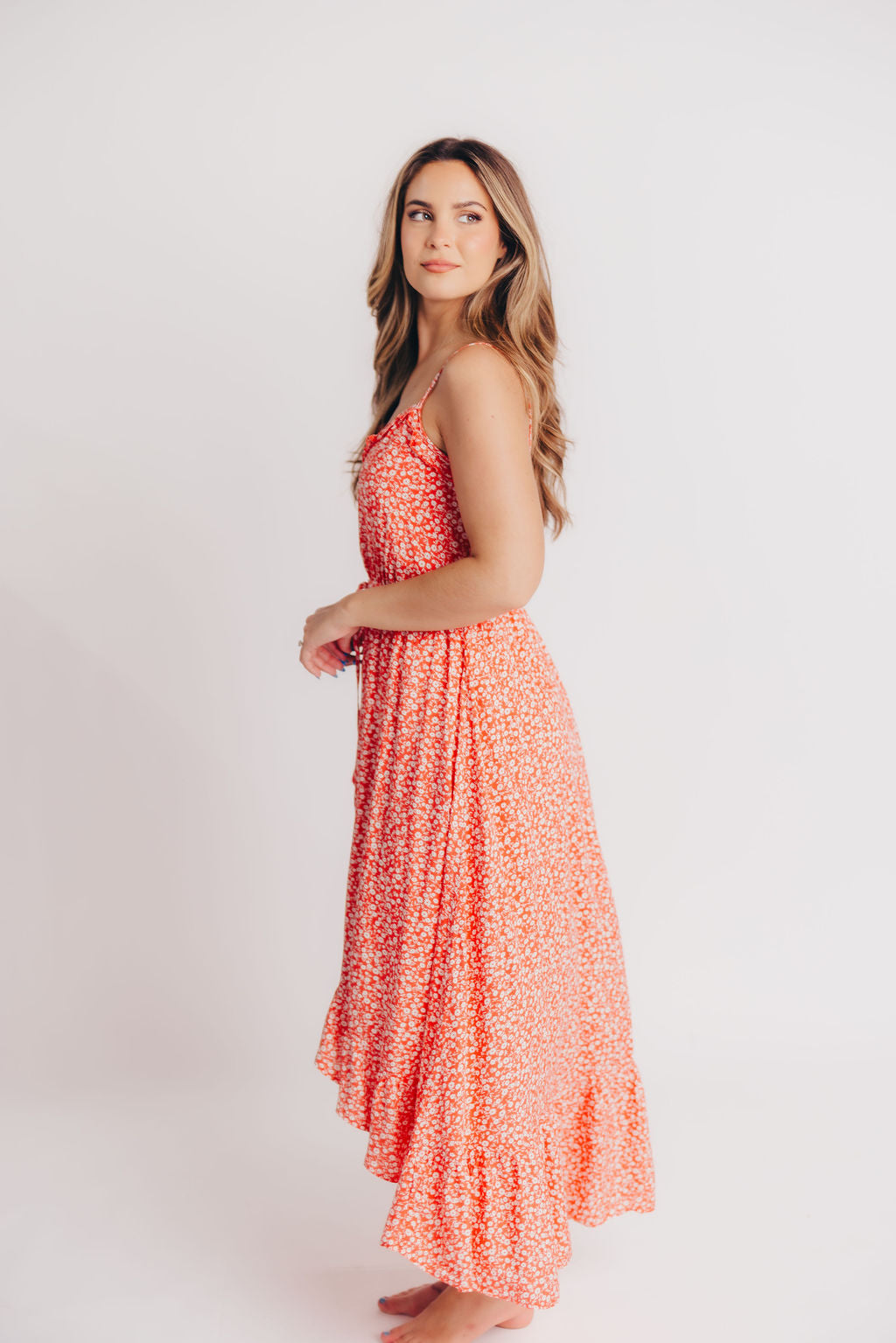 Palermo High-Low Cami Dress in Coral Red Floral - Bump Friendly