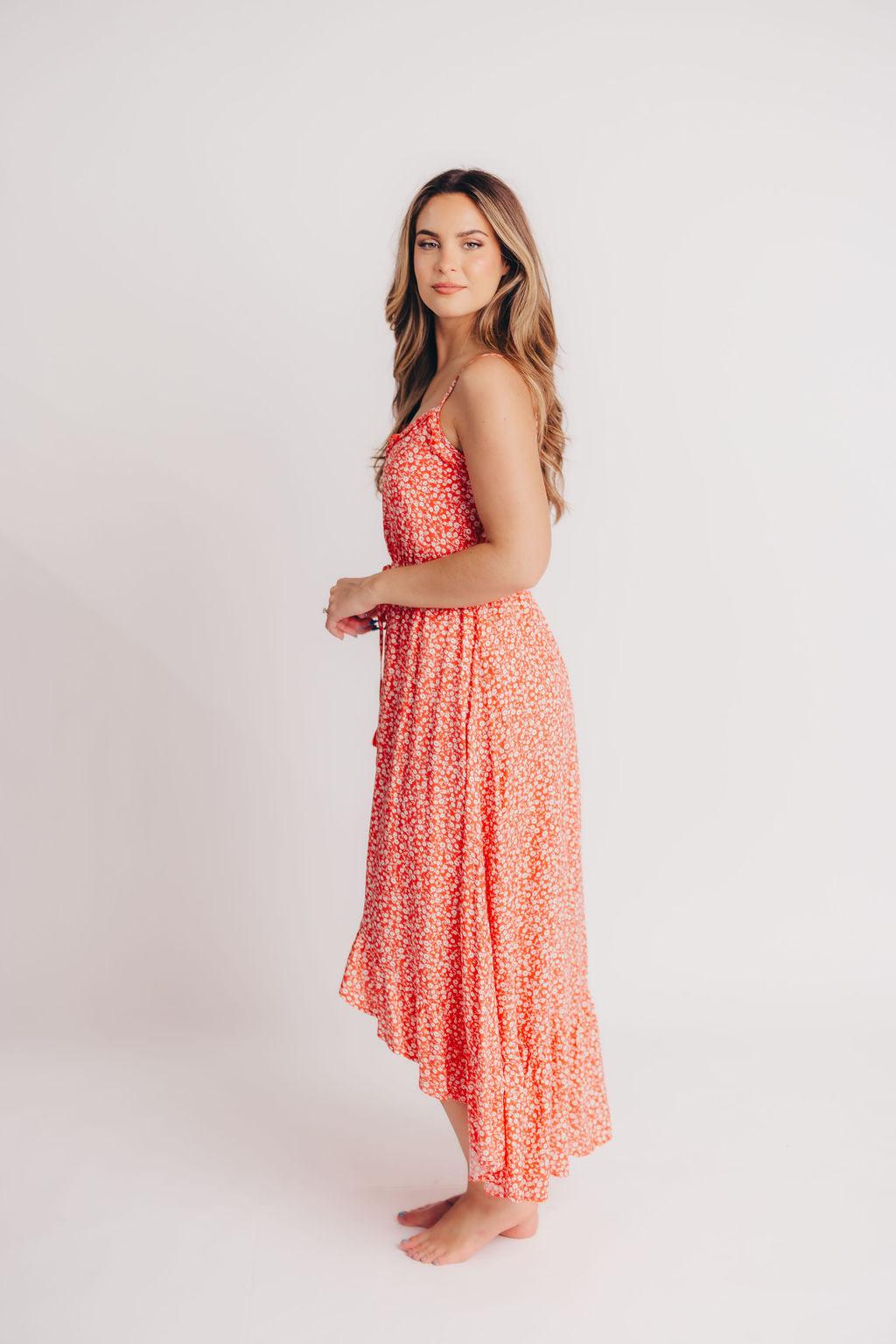 Palermo High-Low Cami Dress in Coral Red Floral - Bump Friendly