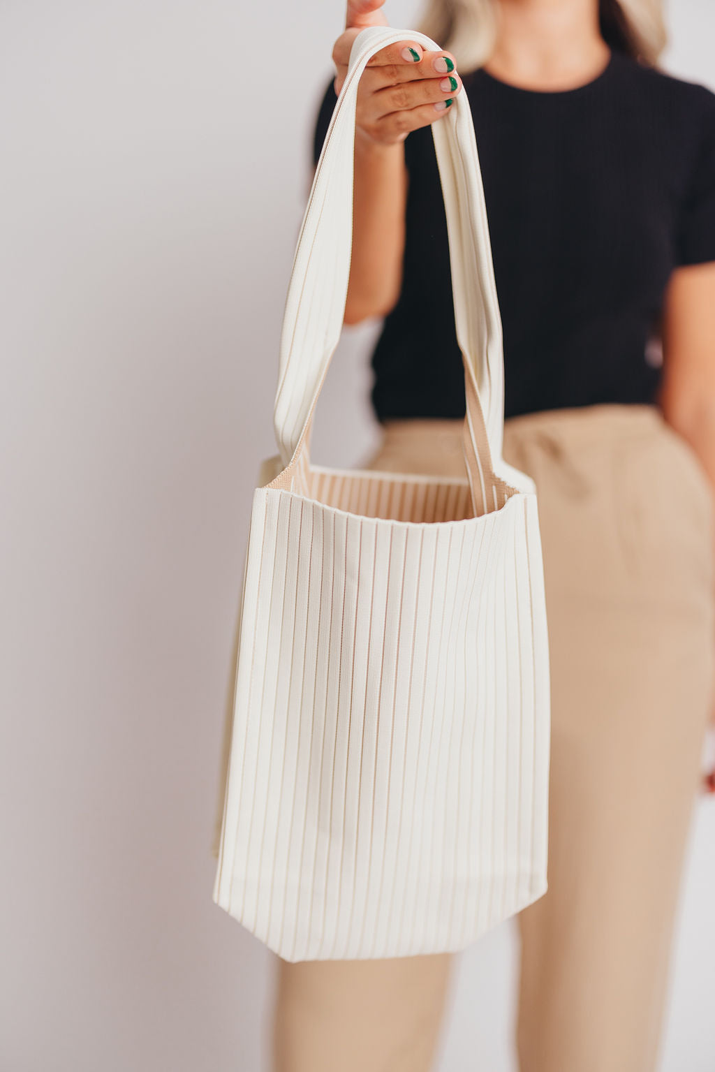 Premium Academy Ribbed Shoulder Bag in White