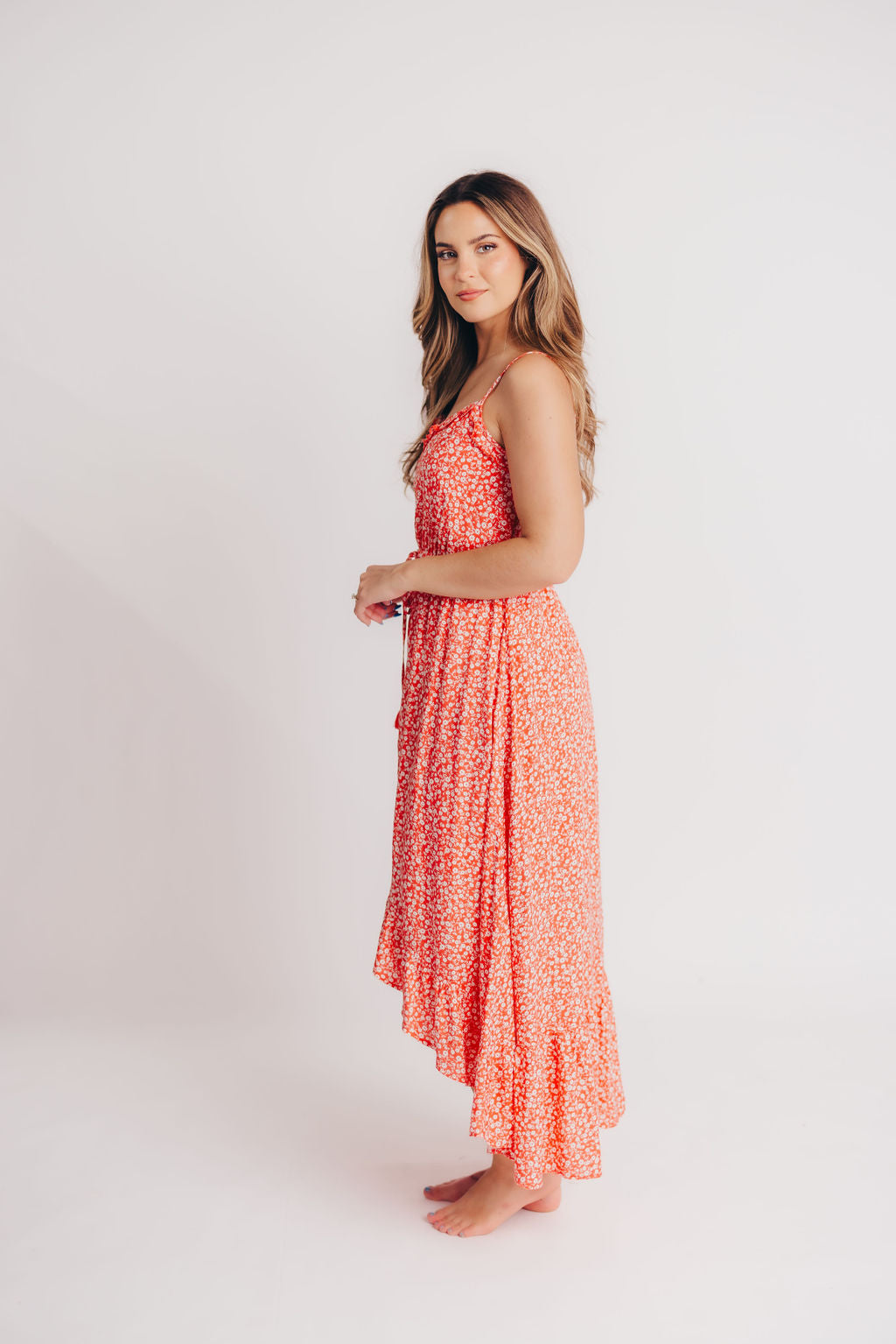 Palermo High-Low Cami Dress in Coral Red Floral - Bump Friendly