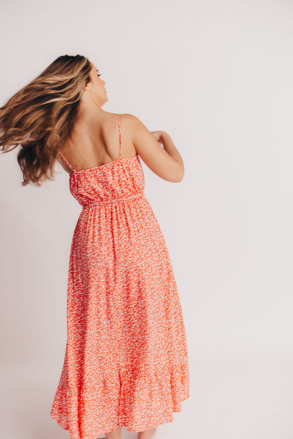 Palermo High-Low Cami Dress in Coral Red Floral - Bump Friendly