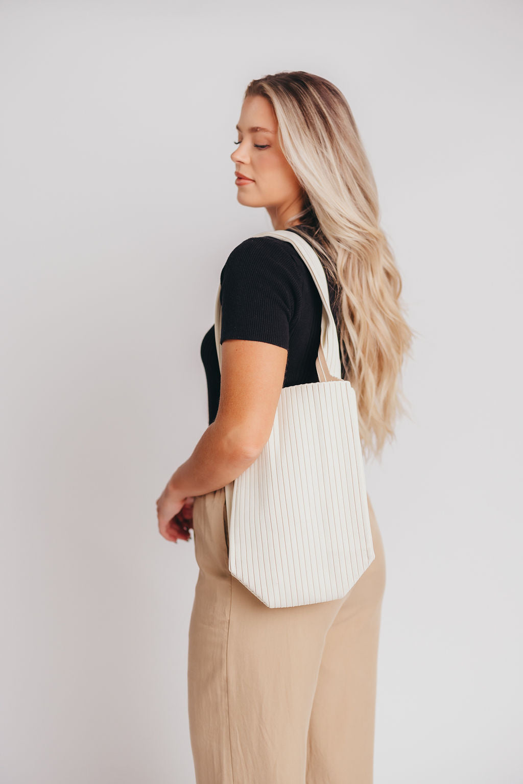 Premium Academy Ribbed Shoulder Bag in White