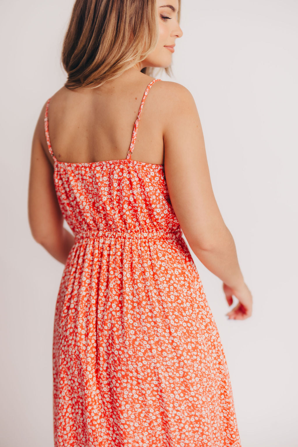 Palermo High-Low Cami Dress in Coral Red Floral - Bump Friendly