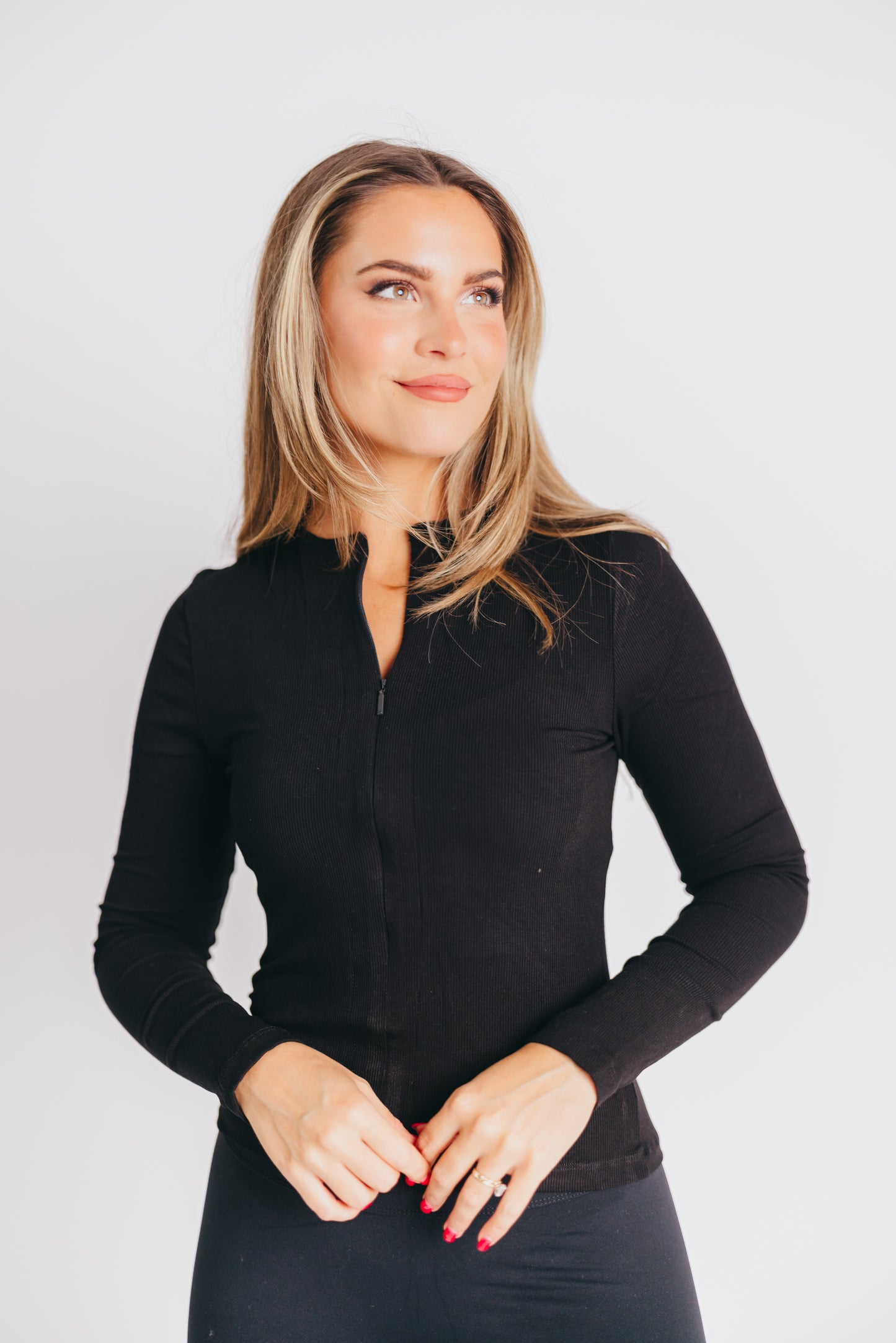 Worth the Label Zip-Front Ribbed Top in Black