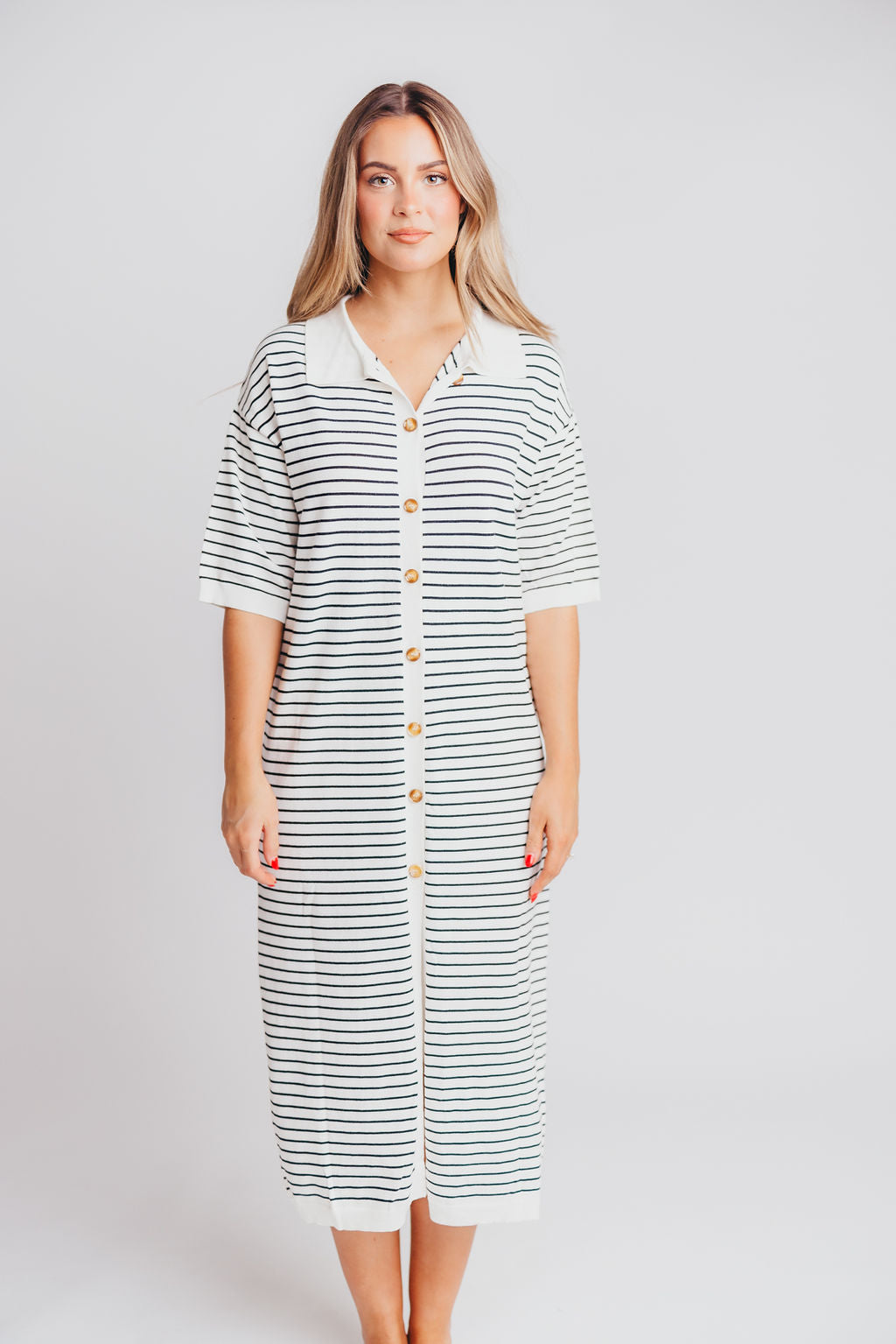 Dory Sweater Knit Button-Up Maxi in Ivory Stripe - Bump & Nursing Friendly