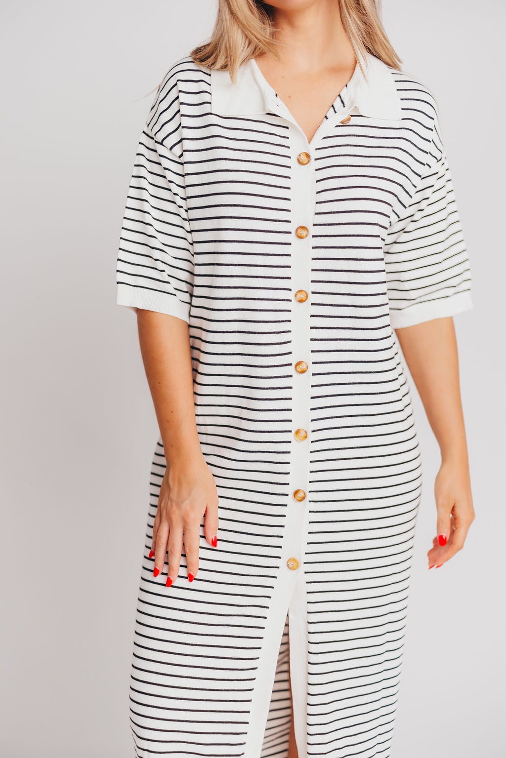 Dory Sweater Knit Button-Up Maxi in Ivory Stripe - Bump & Nursing Friendly