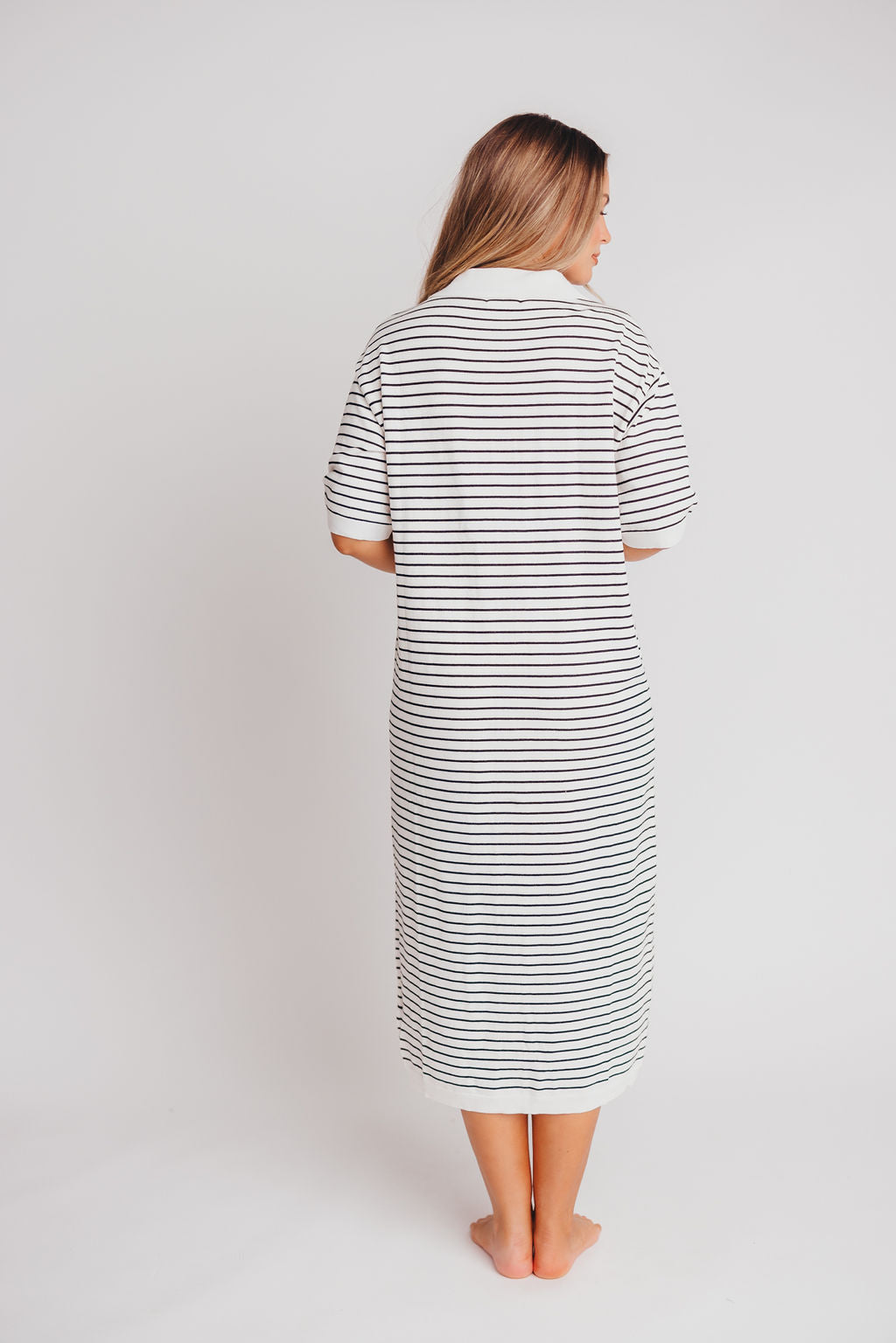 Dory Sweater Knit Button-Up Maxi in Ivory Stripe - Bump & Nursing Friendly