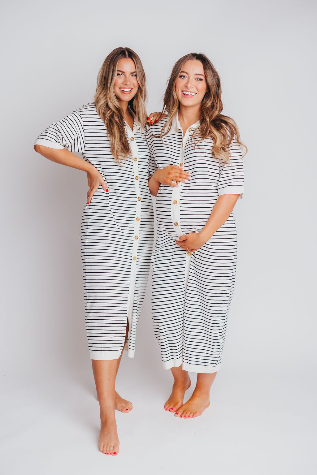 Dory Sweater Knit Button-Up Maxi in Ivory Stripe - Bump & Nursing Friendly