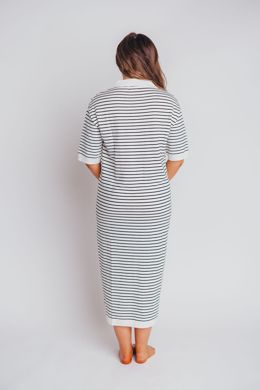 Dory Sweater Knit Button-Up Maxi in Ivory Stripe - Bump & Nursing Friendly