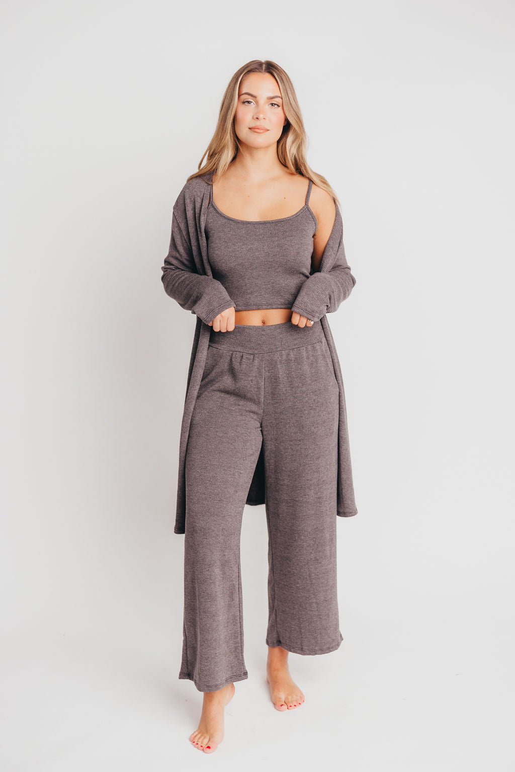 Betsy Ribbed Cardigan in Charcoal Black