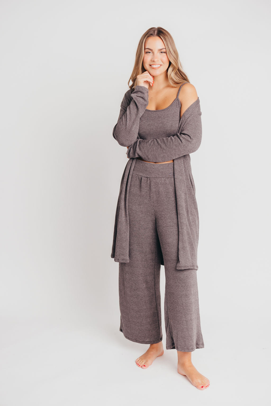 Curvy Size Ribbed Cardigan and Leggings Set