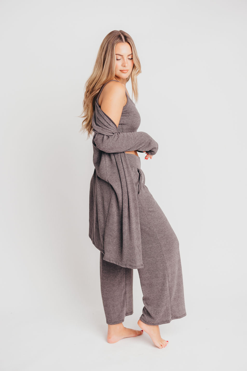Betsy Ribbed Cardigan in Charcoal Black