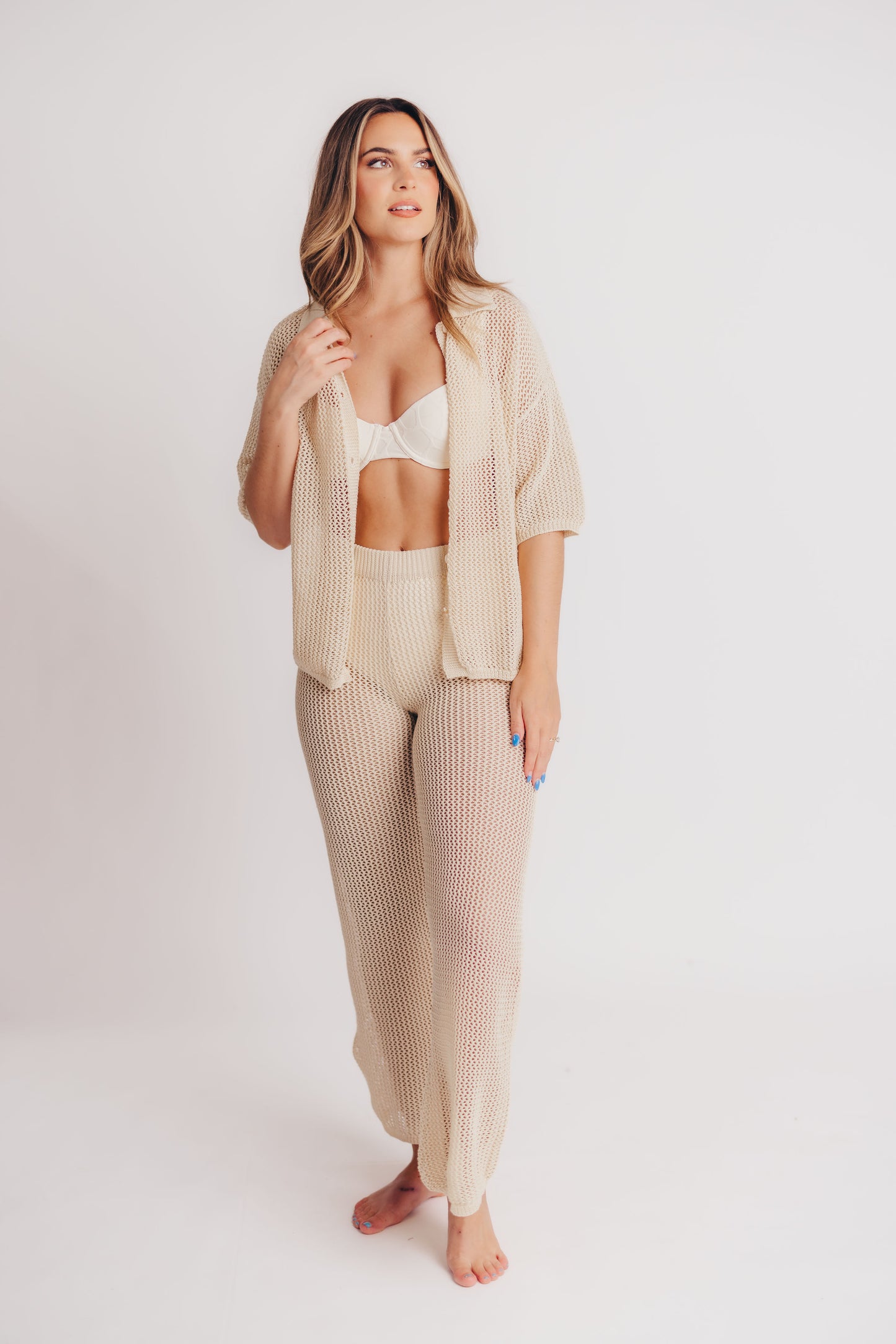 Demí Crochet Wide Leg Pants in Natural