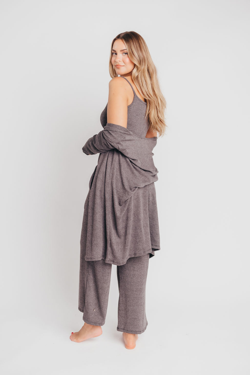 Betsy Ribbed Cardigan in Charcoal Black