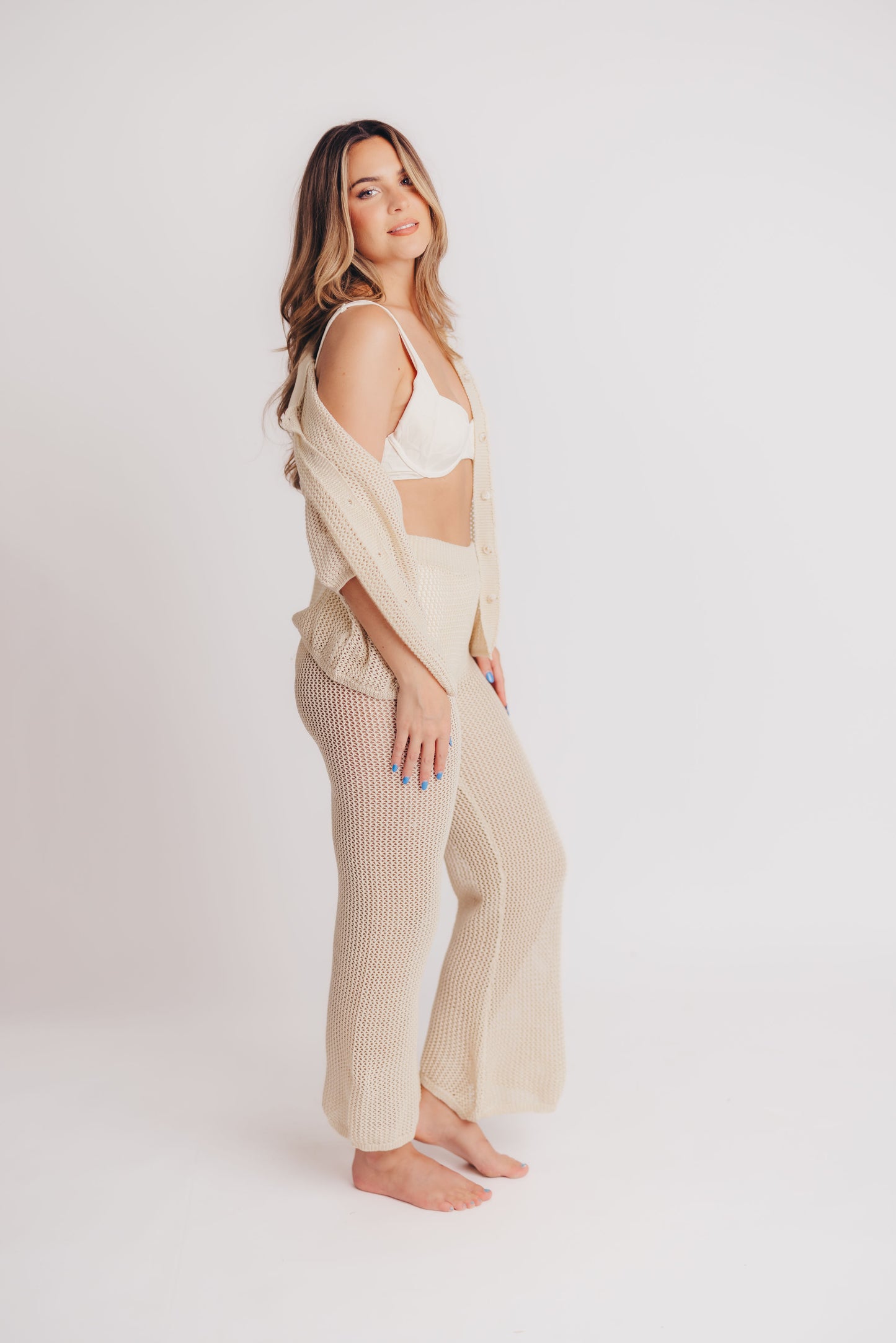 Demí Crochet Wide Leg Pants in Natural