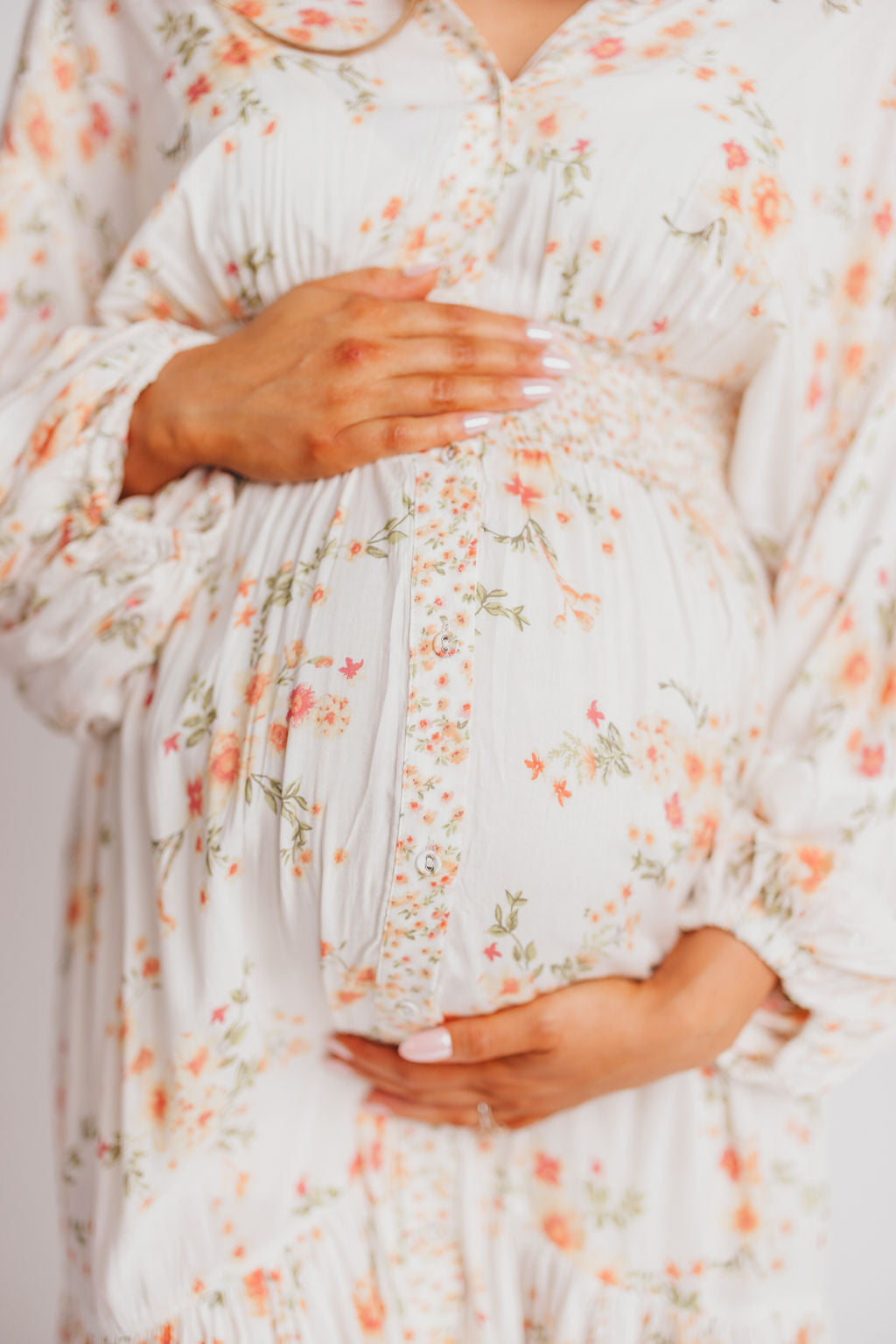 Madeline Button-Up Maxi Dress in Natural/Peach - Bump and Nursing Friendly
