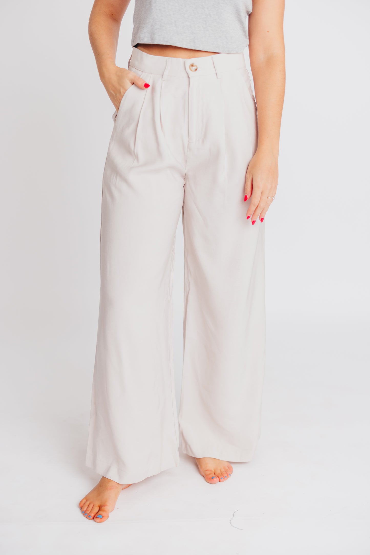 Morgan High-Waisted Wide Leg Trousers in Stone