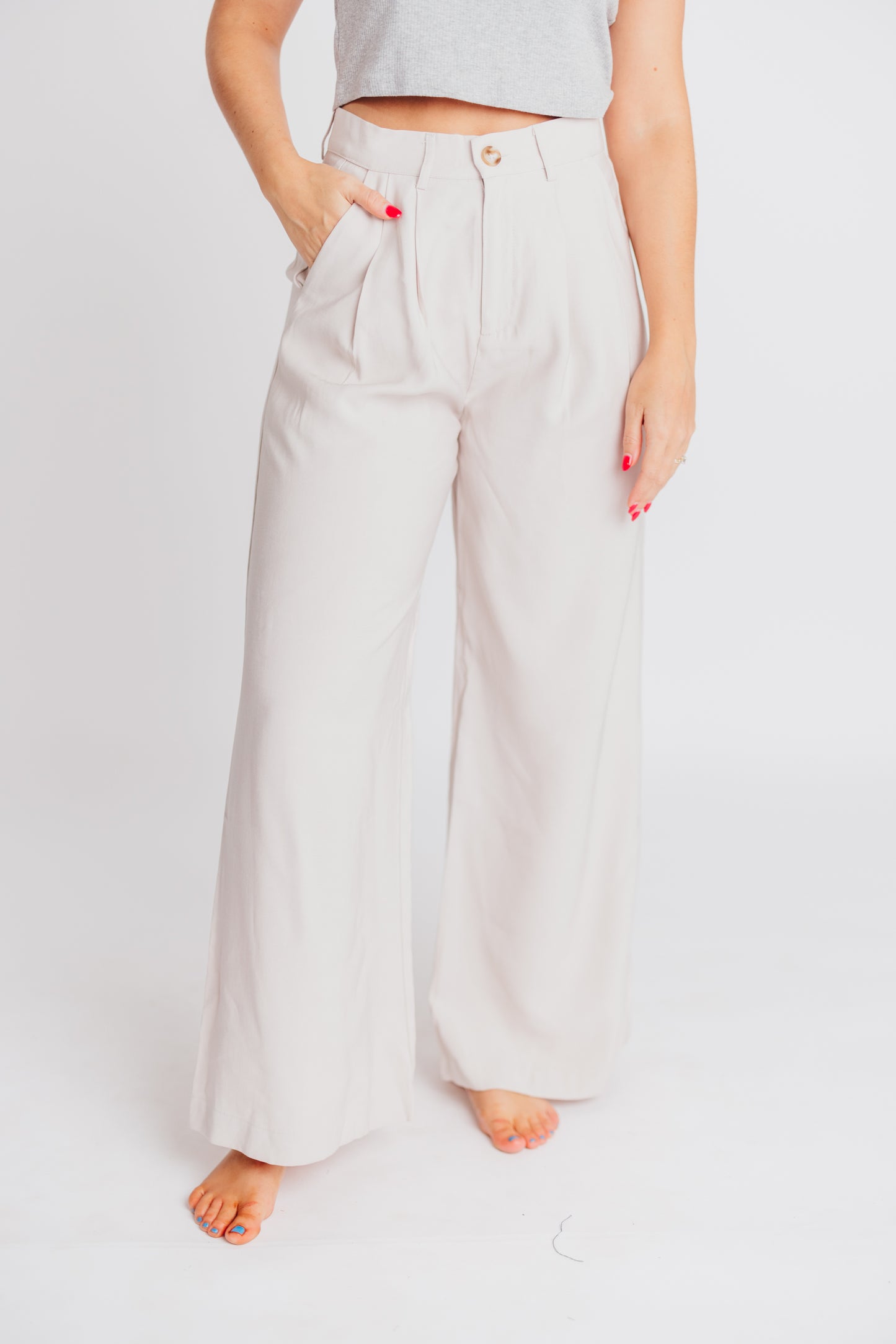 Morgan High-Waisted Wide Leg Trousers in Stone