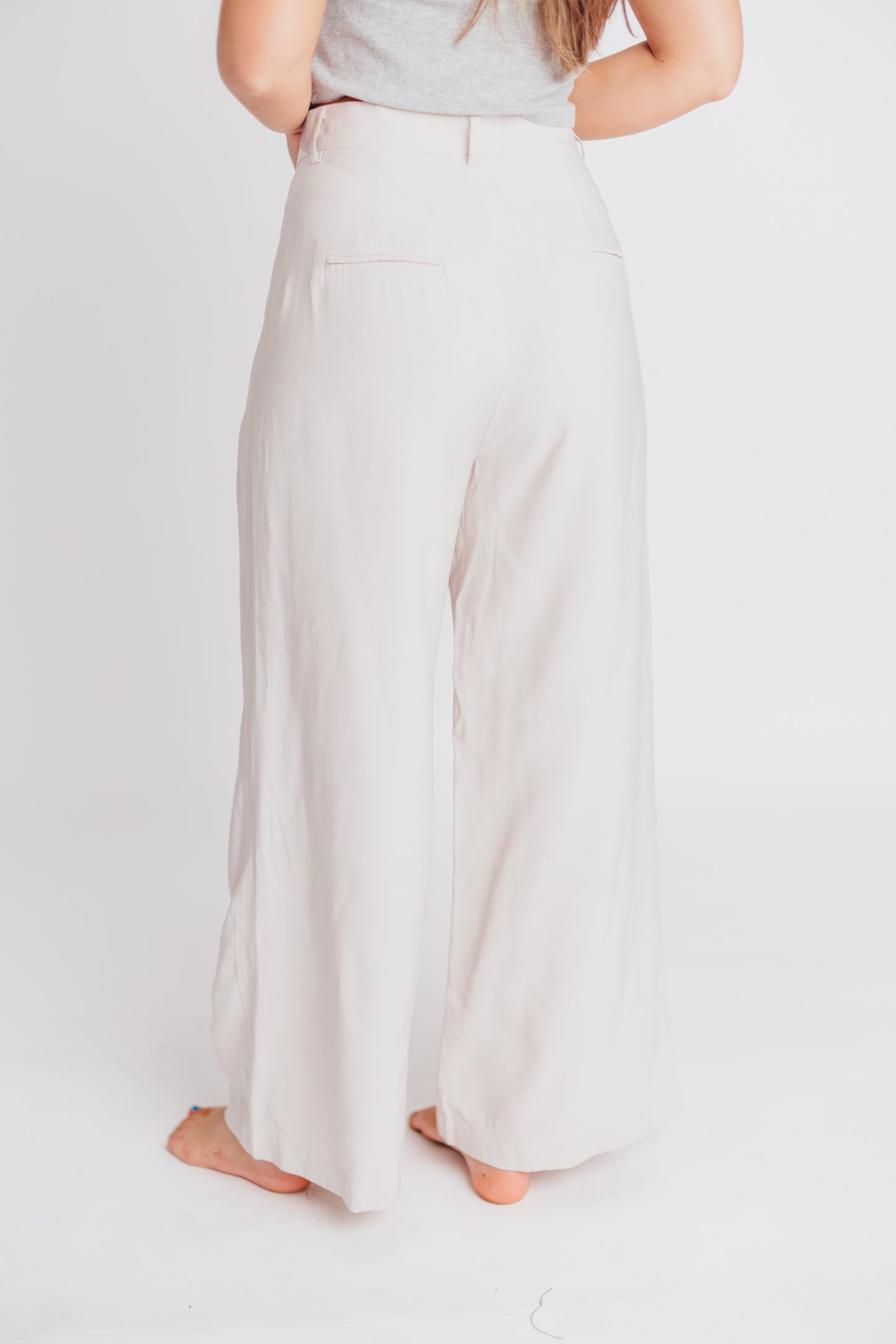 Morgan High-Waisted Wide Leg Trousers in Stone