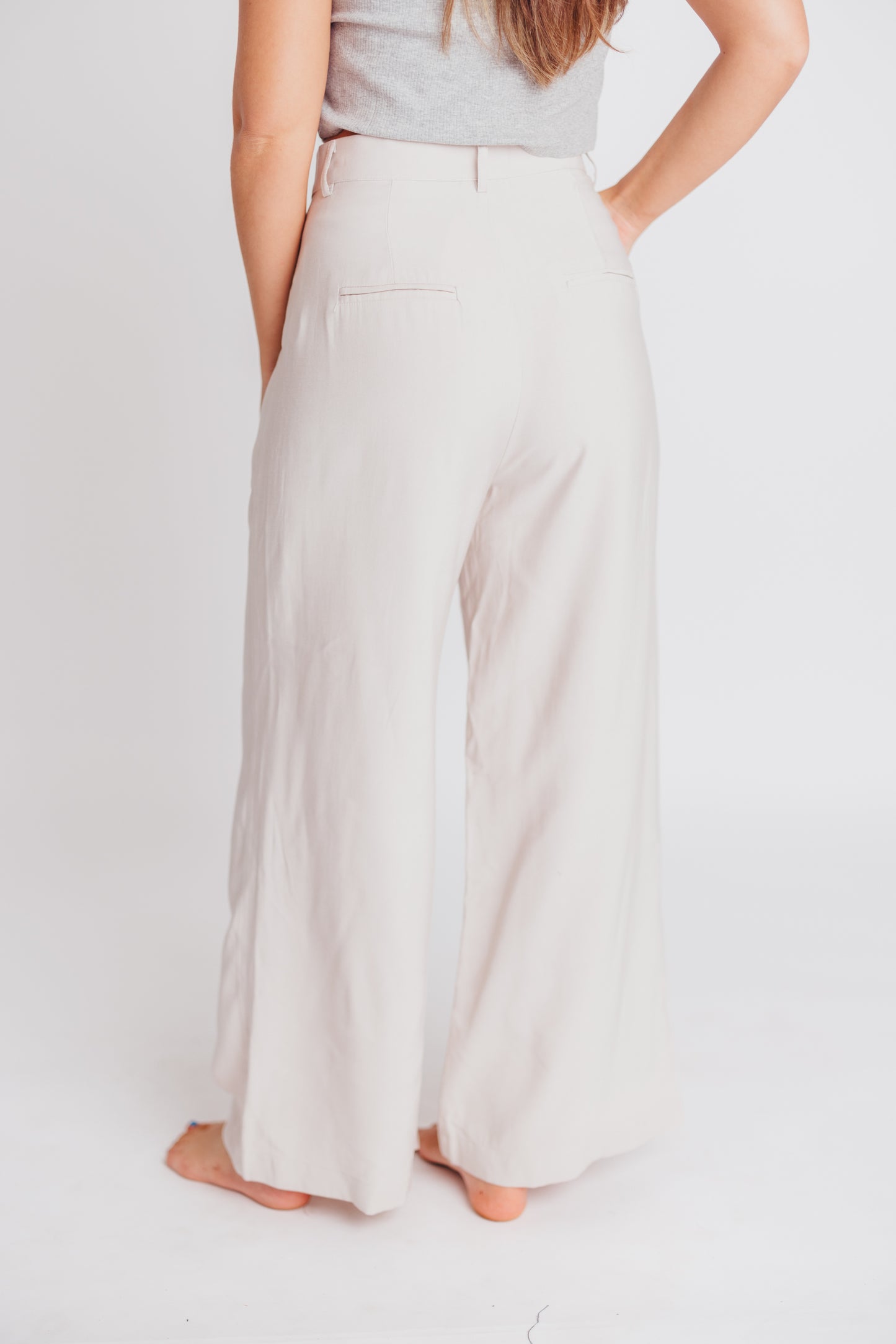 Morgan High-Waisted Wide Leg Trousers in Stone