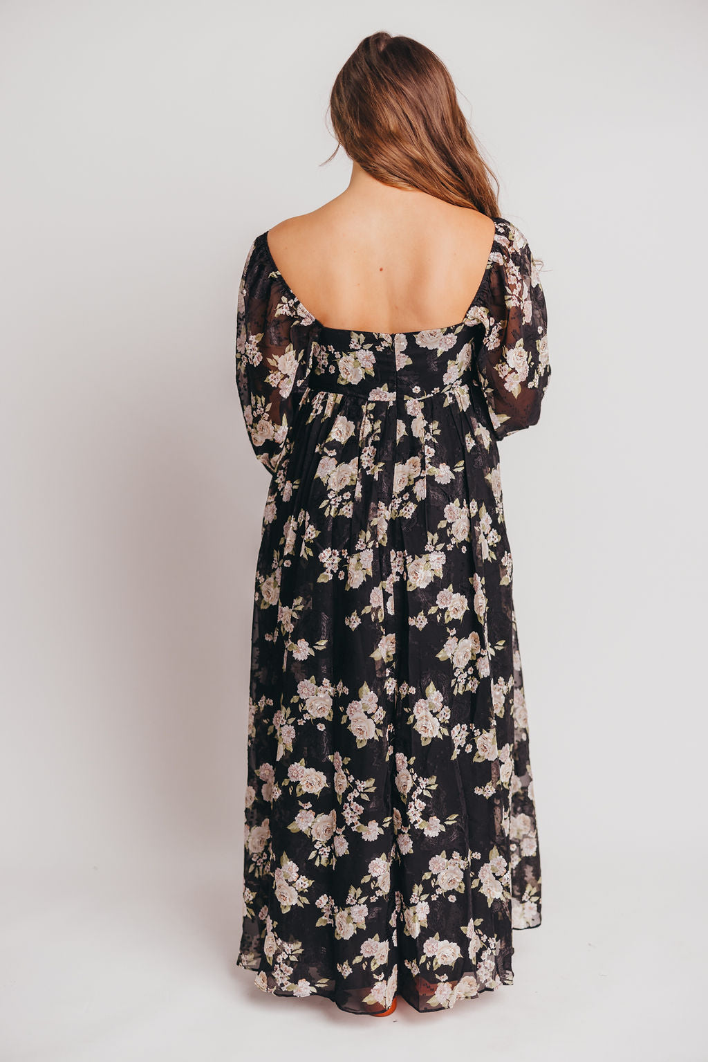 Mona Maxi Dress in Black/Beige Floral - Bump Friendly