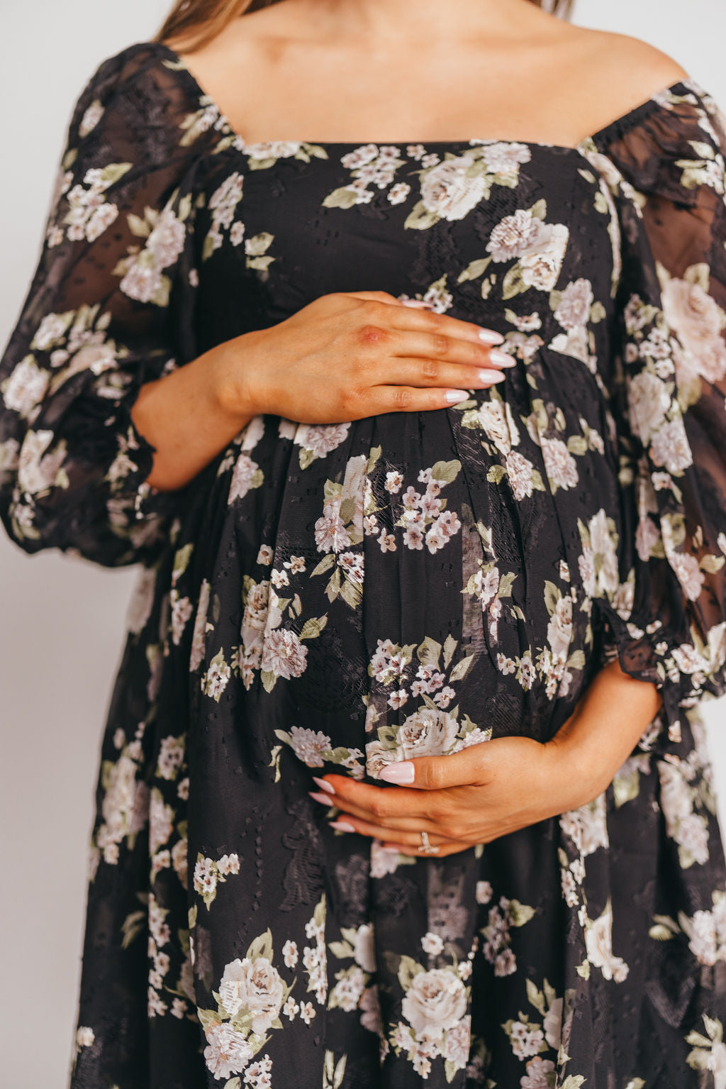 Mona Maxi Dress in Black/Beige Floral - Bump Friendly