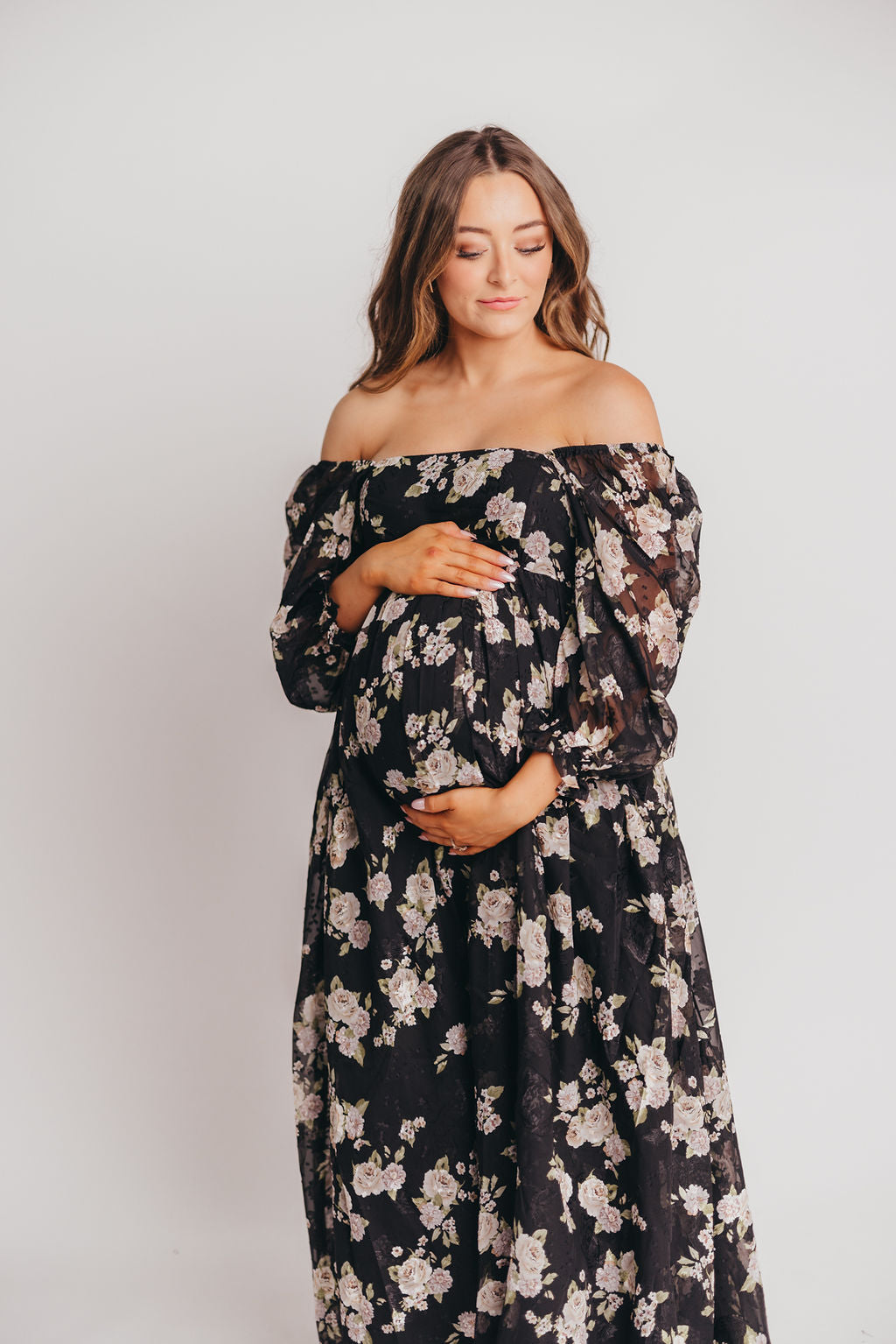Mona Maxi Dress in Black/Beige Floral - Bump Friendly