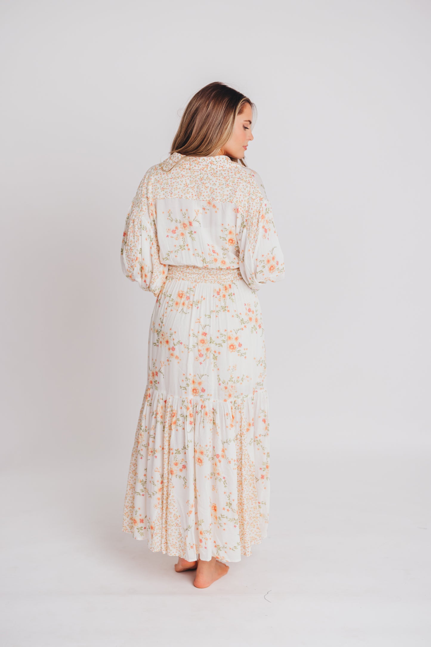 Madeline Button-Up Maxi Dress in Natural/Peach - Bump and Nursing Friendly