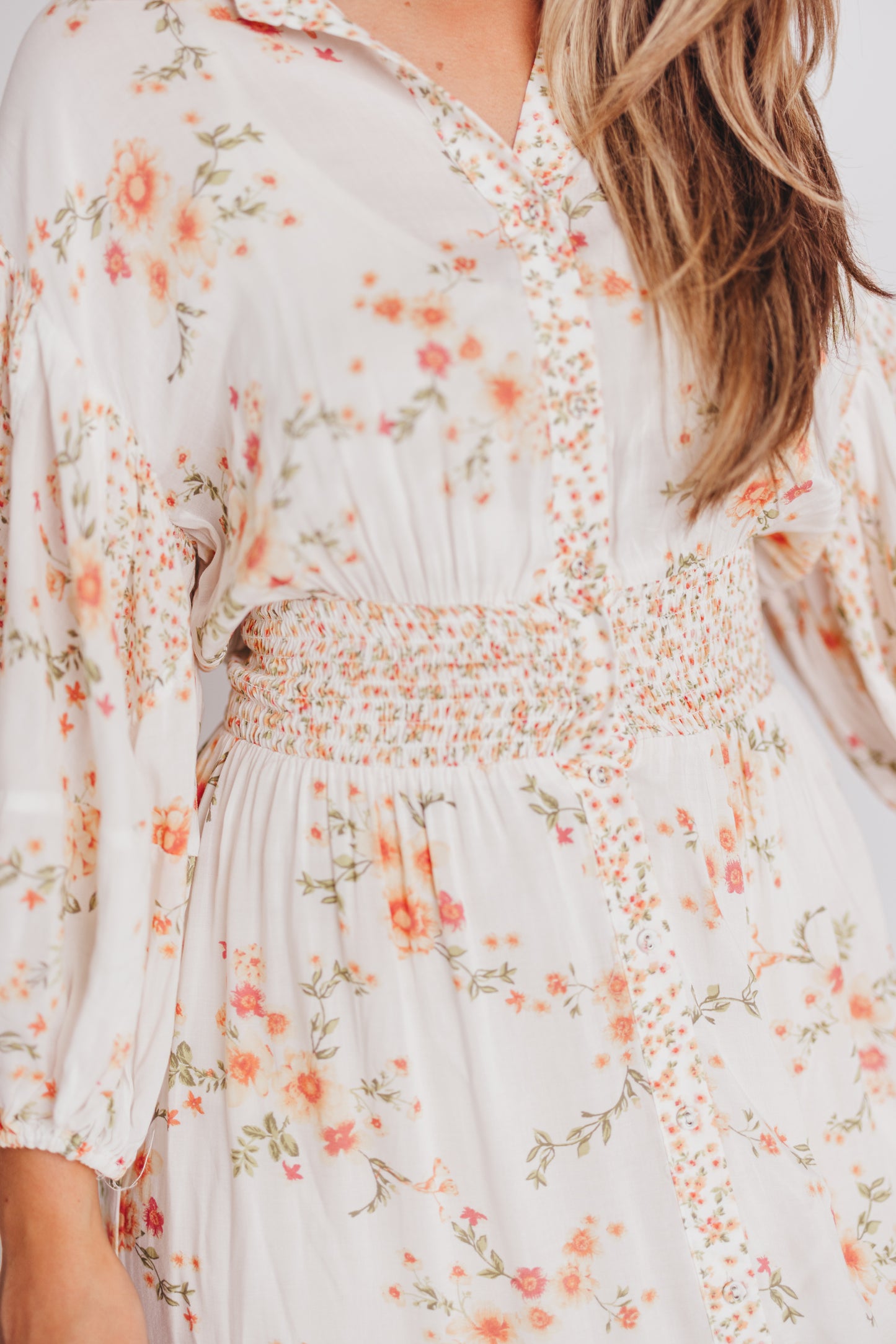 Madeline Button-Up Maxi Dress in Natural/Peach - Bump and Nursing Friendly