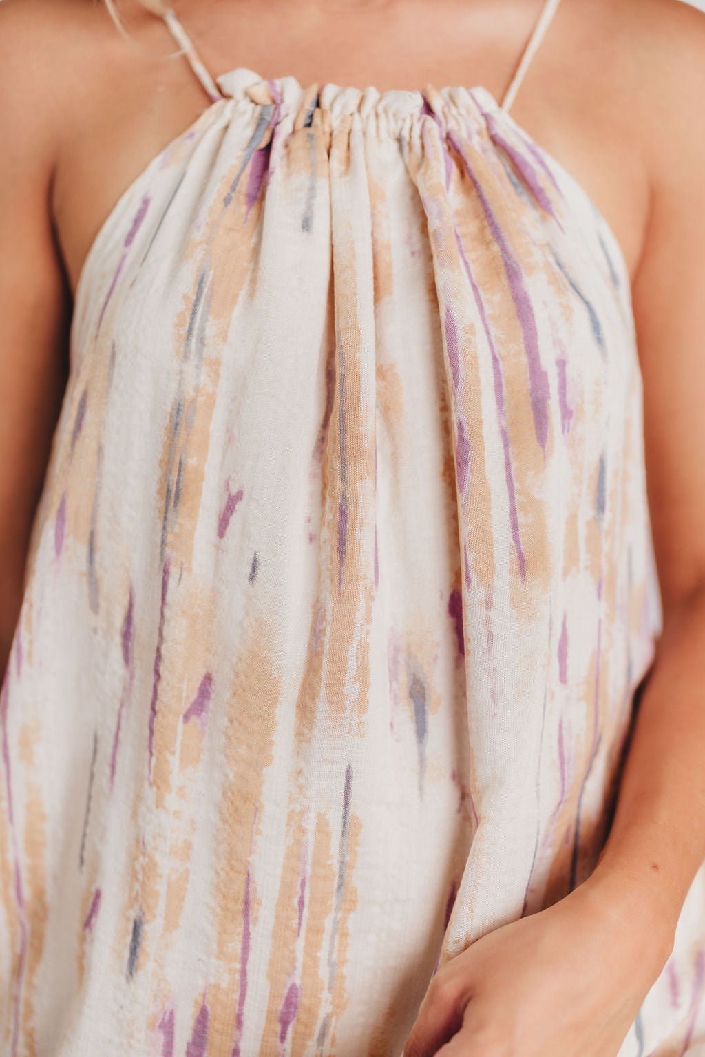 Nicola High Neck Lace-Up Back Maxi Dress in Blush/Natural