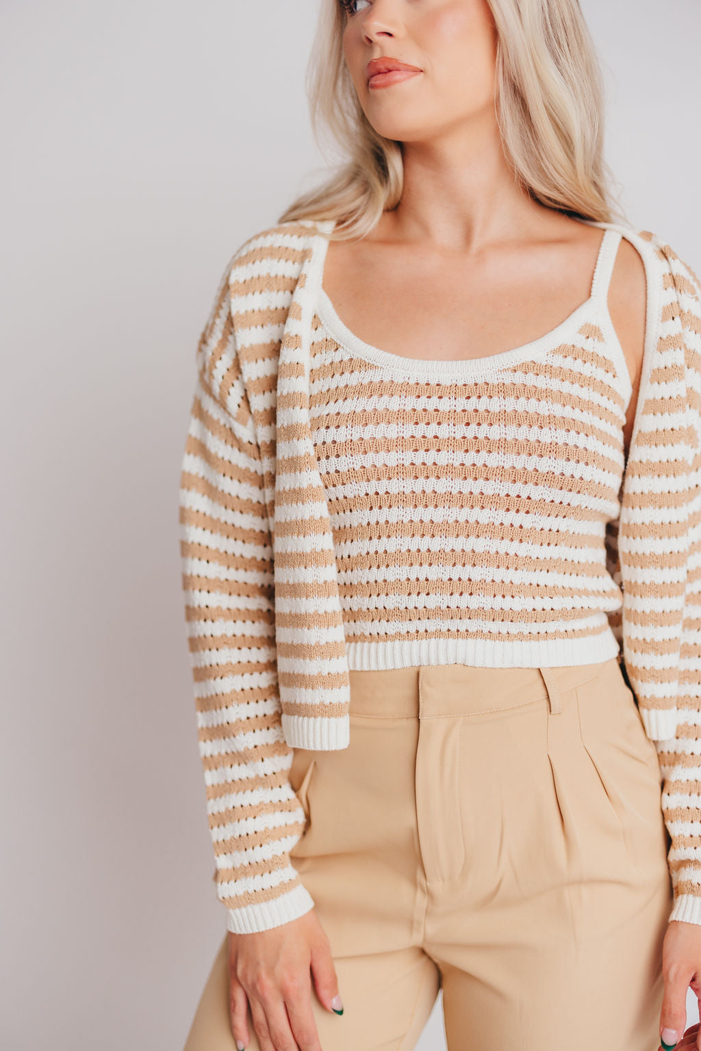 Clara Crochet Knitted Tank Top & Cardigan Set