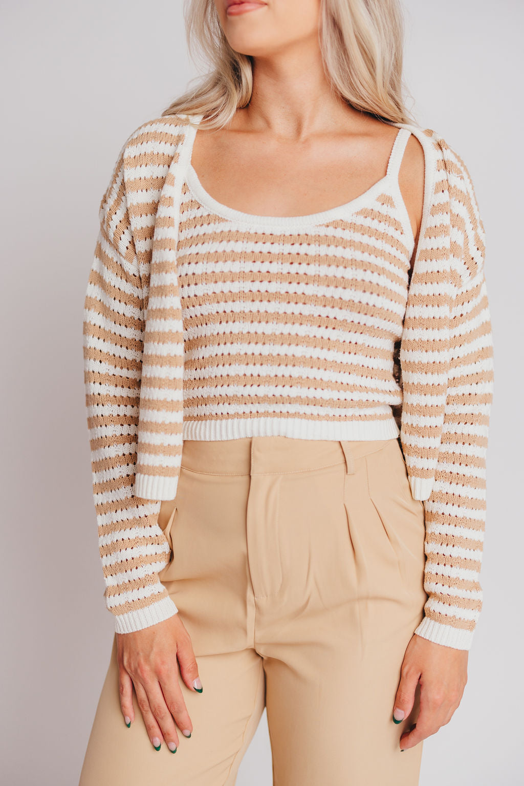 Clara Crochet Knitted Tank Top & Cardigan Set