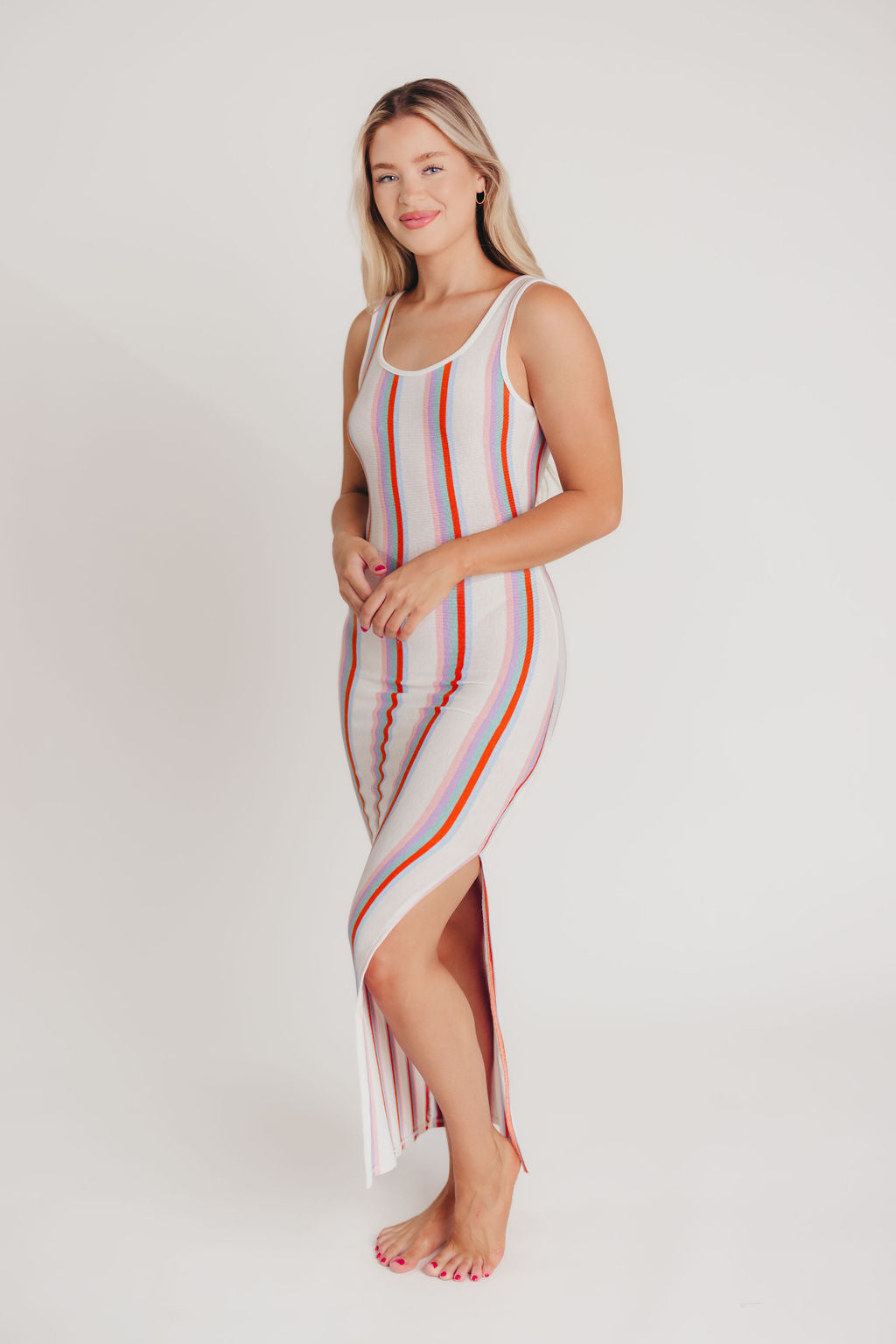 Willa Low Back Swim Cover Maxi Dress in Multi Stripe