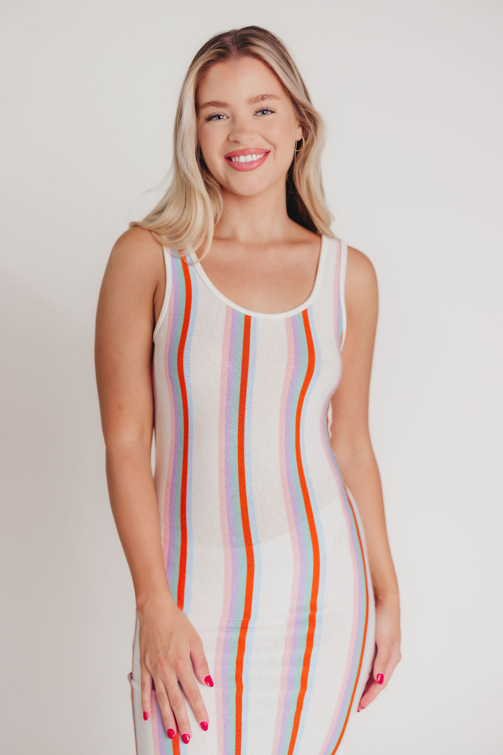 Willa Low Back Swim Cover Maxi Dress in Multi Stripe