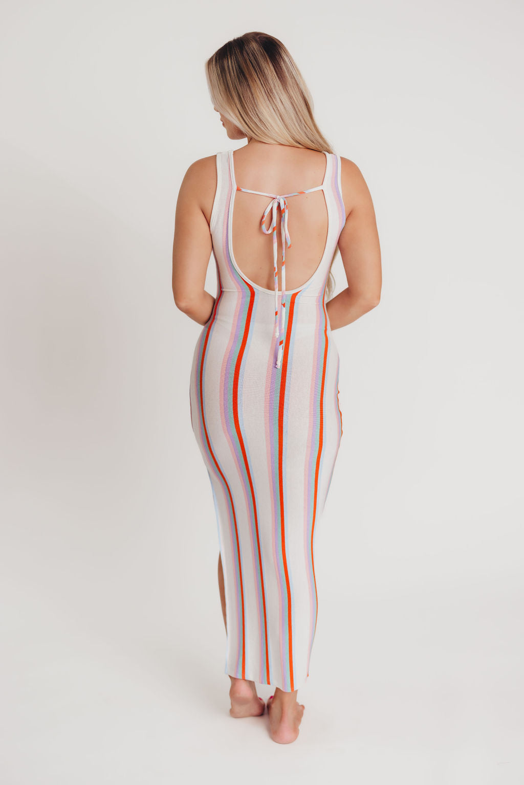 Willa Low Back Swim Cover Maxi Dress in Multi Stripe