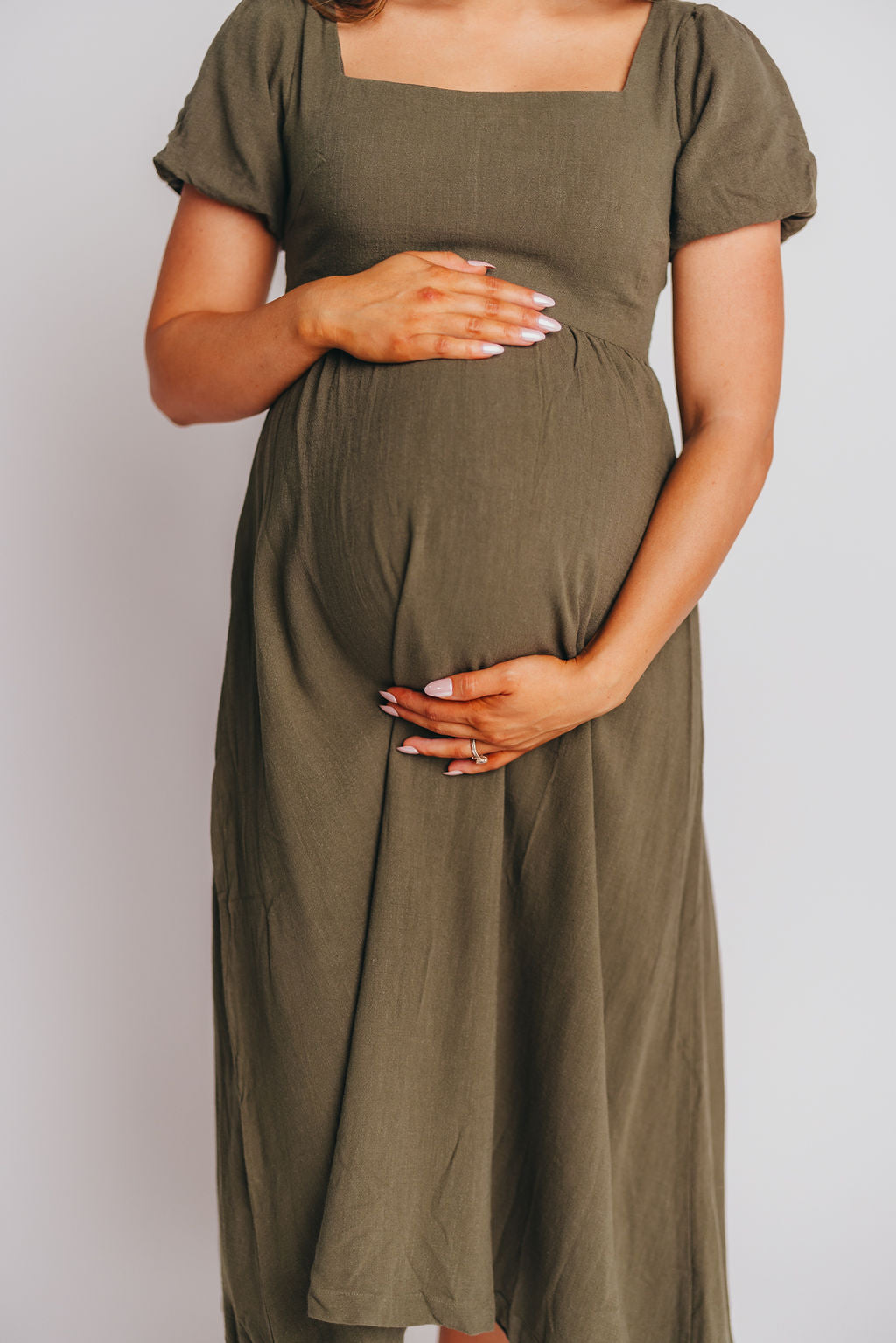Ainsley Square Neck Midi Dress with Puffed Sleeves in Hunter Green - Bump Friendly (See Color Info)