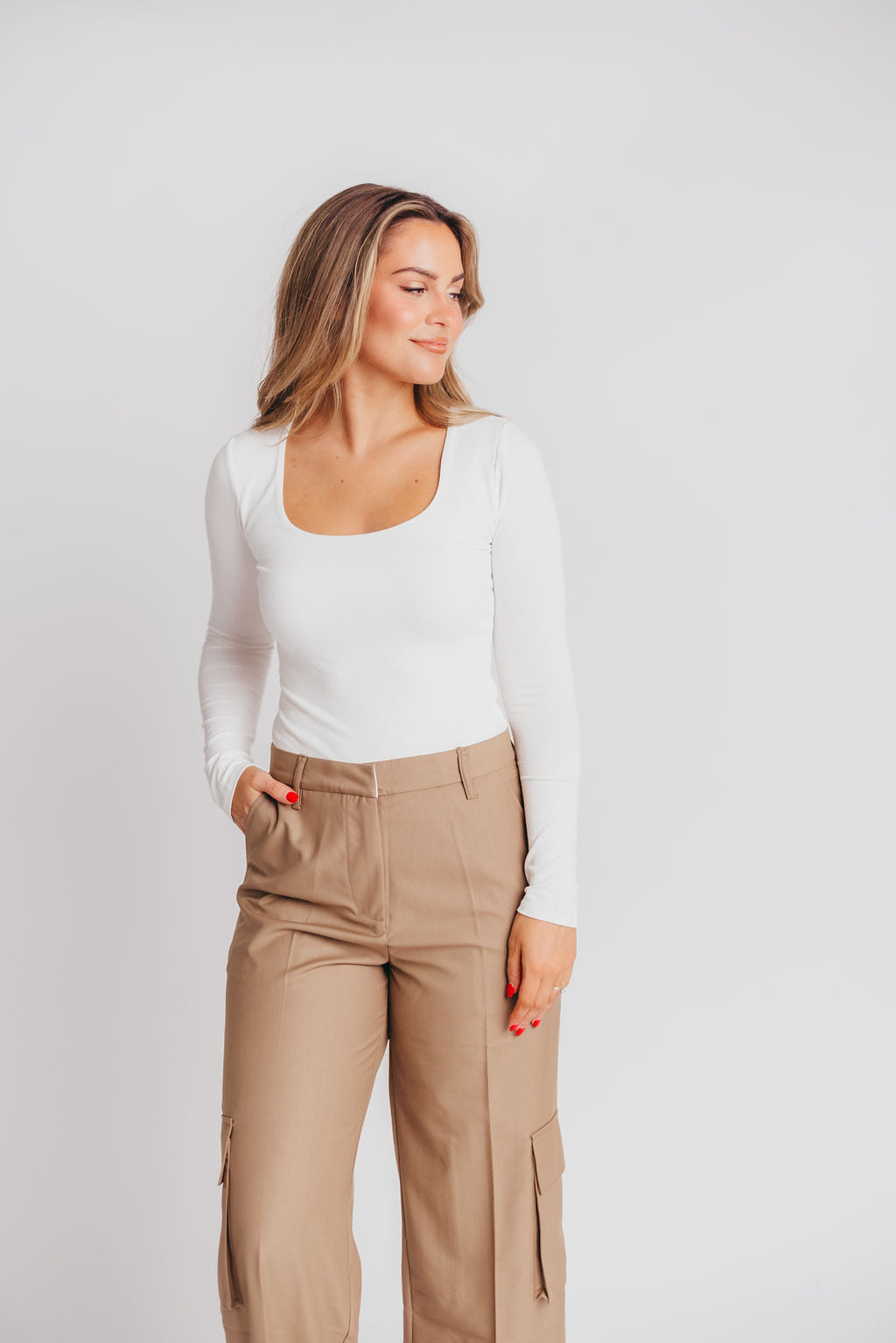 Mila Long-Sleeve Bodysuit in Ivory