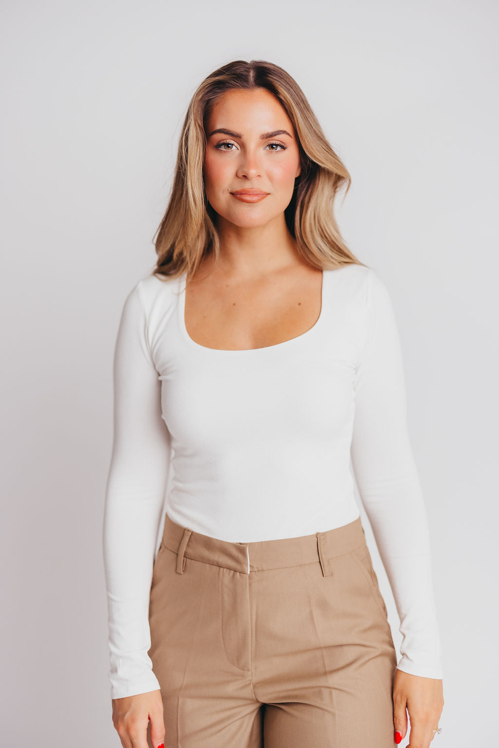 Mila Long-Sleeve Bodysuit in Ivory