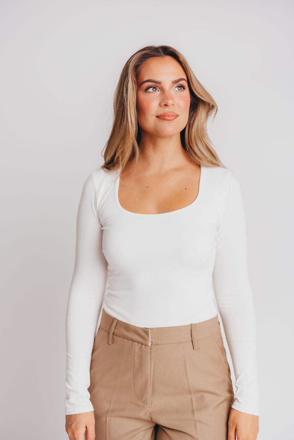 Mila Long-Sleeve Bodysuit in Ivory