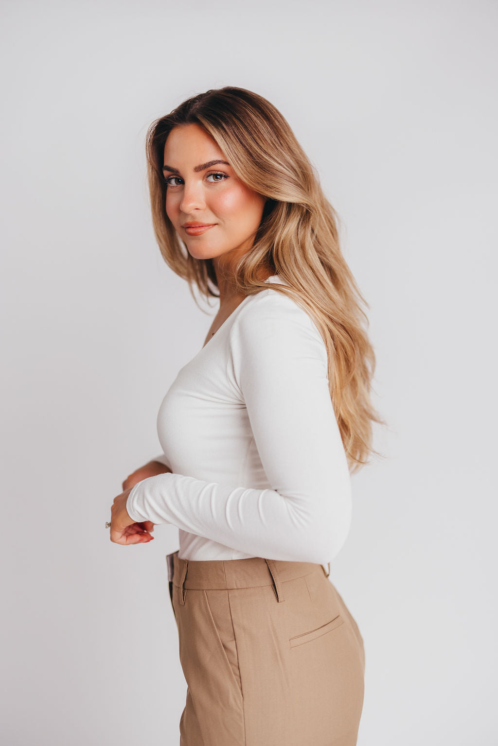 Mila Long-Sleeve Bodysuit in Ivory
