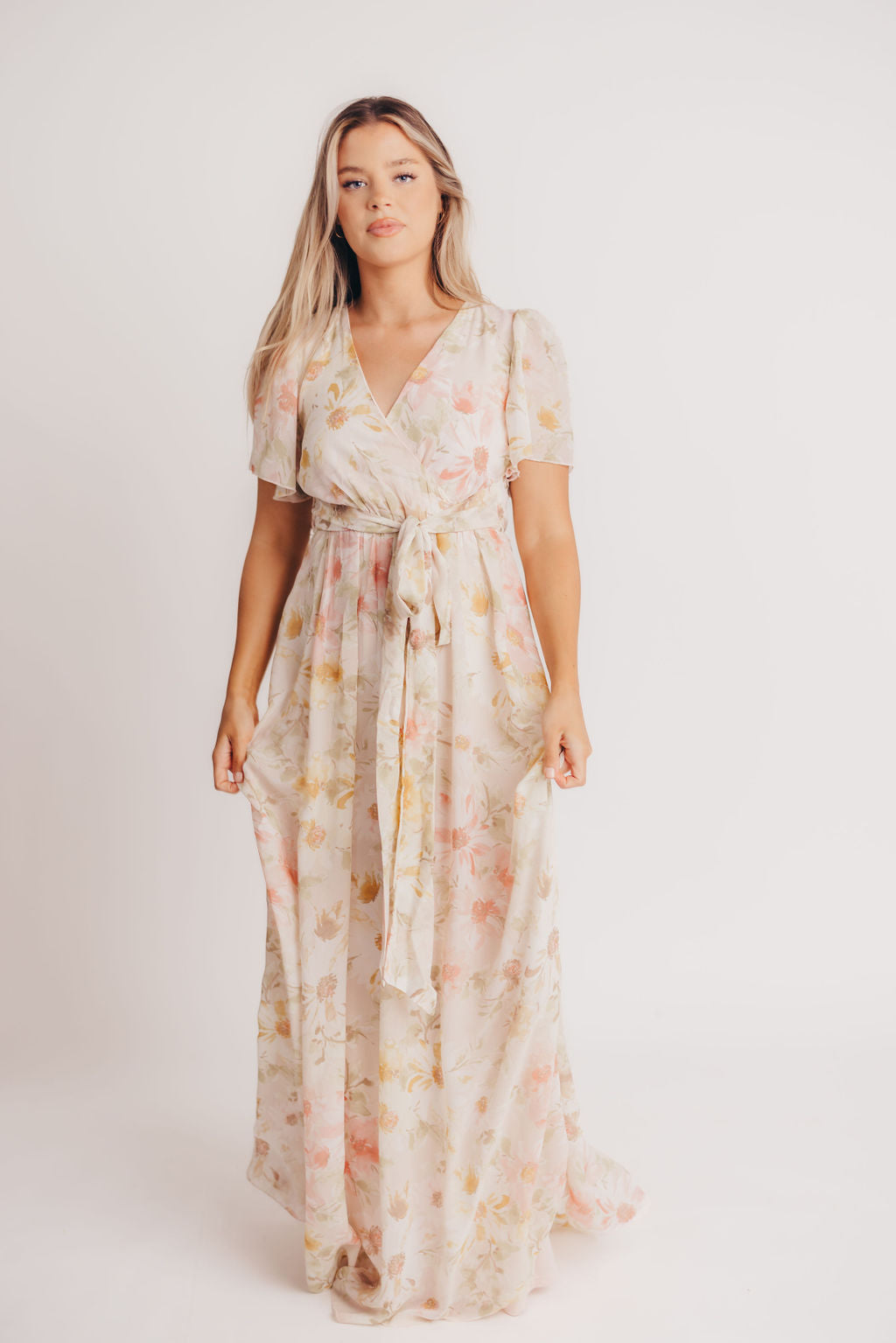 Ruth Short Sleeve Wrap Maxi in Blush/Coral - Bump and Nursing Friendly
