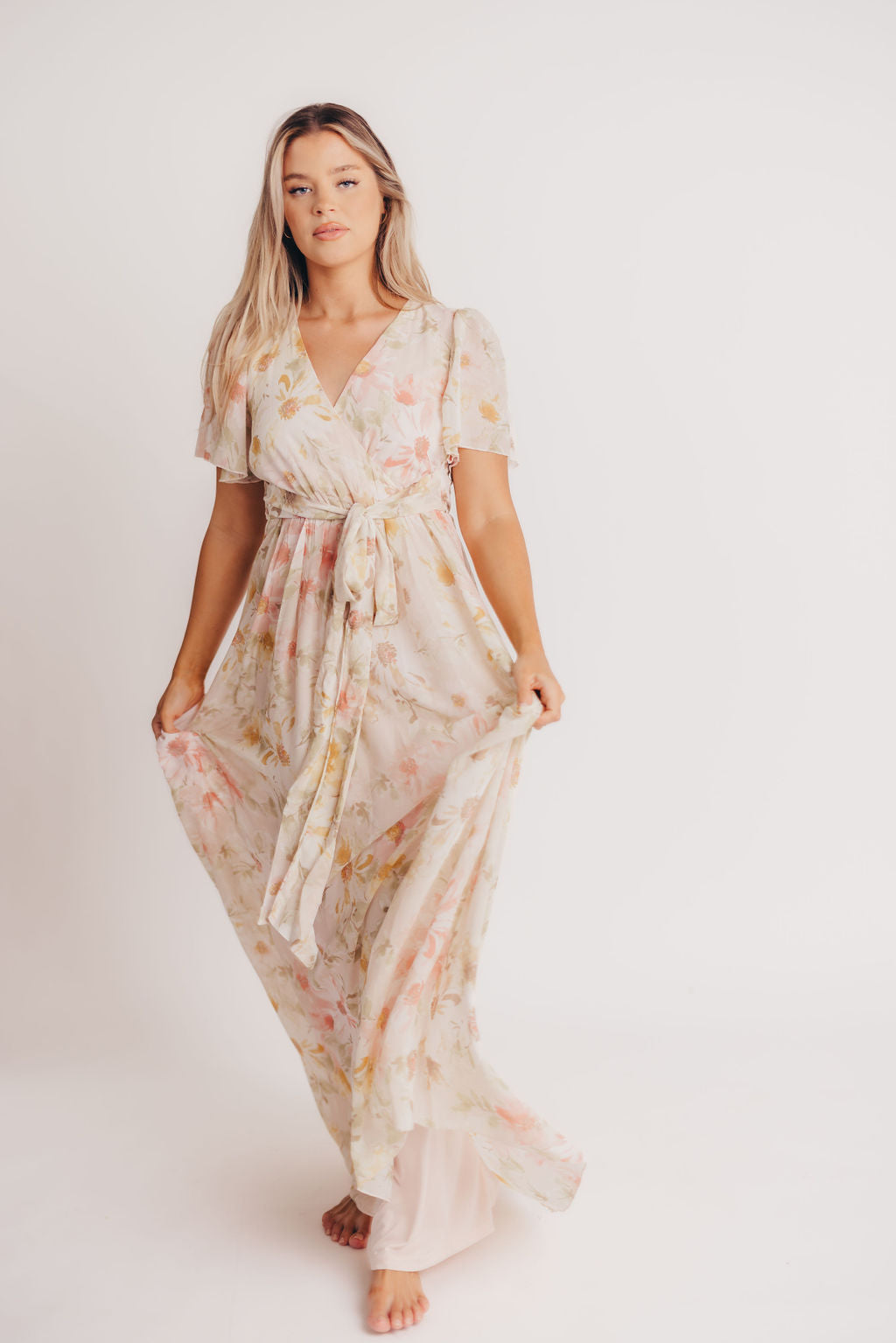 Ruth Short Sleeve Wrap Maxi in Blush/Coral - Bump and Nursing Friendly