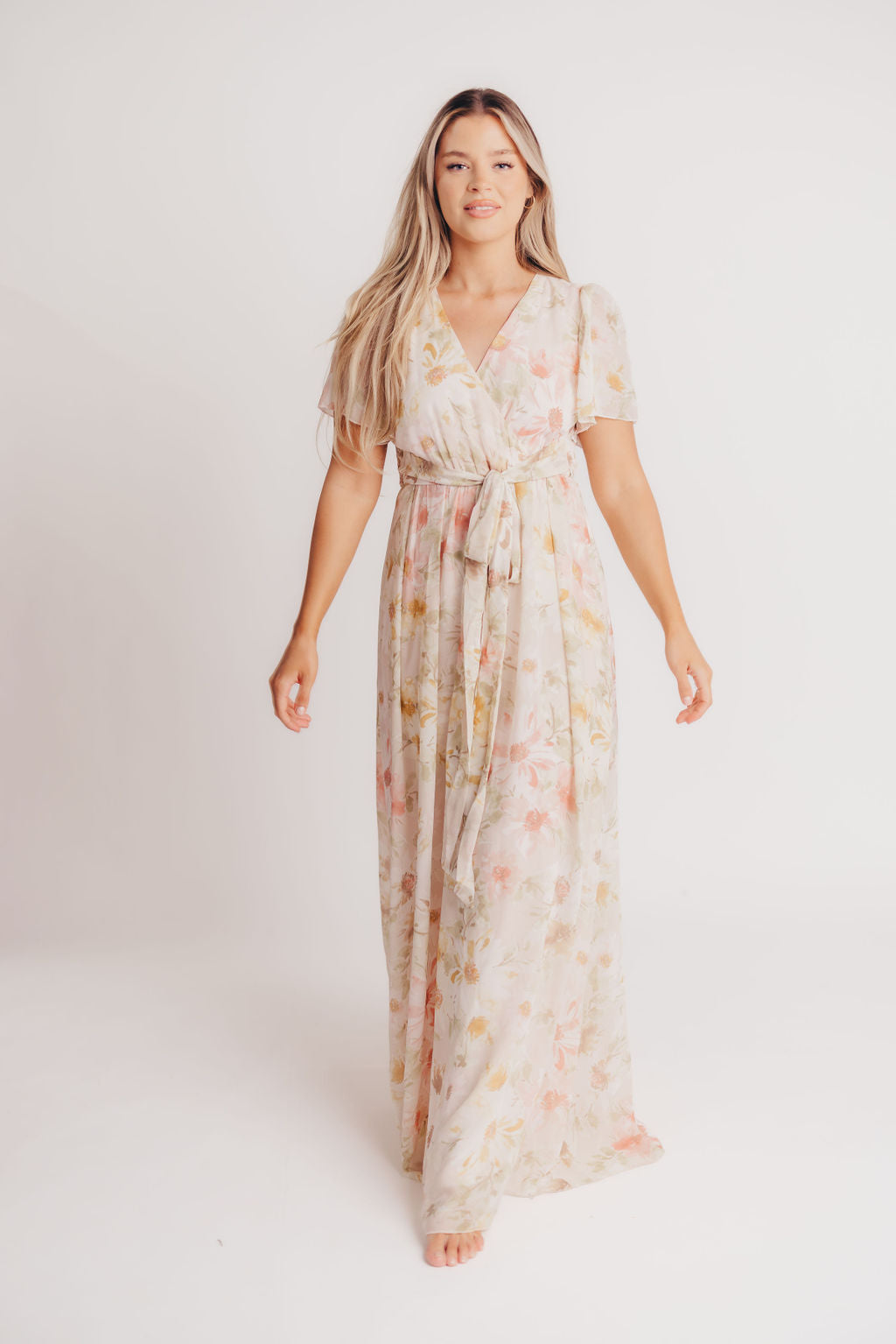 Ruth Short Sleeve Wrap Maxi in Blush/Coral - Bump and Nursing Friendly