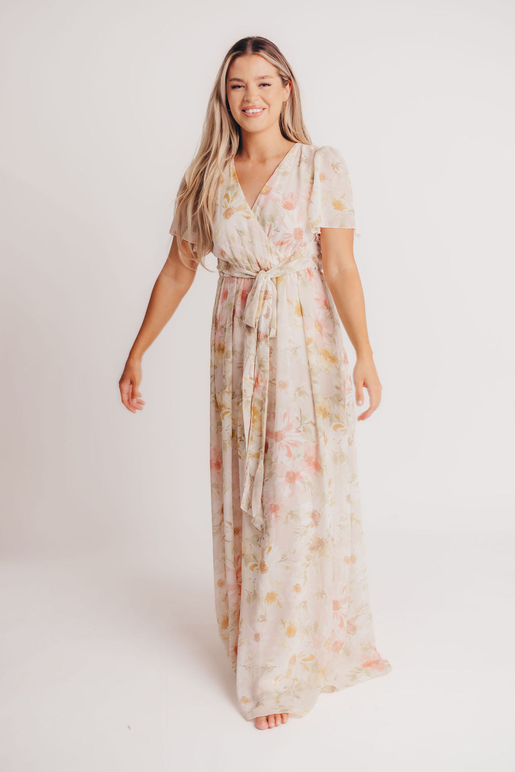 Ruth Short Sleeve Wrap Maxi in Blush/Coral - Bump and Nursing Friendly