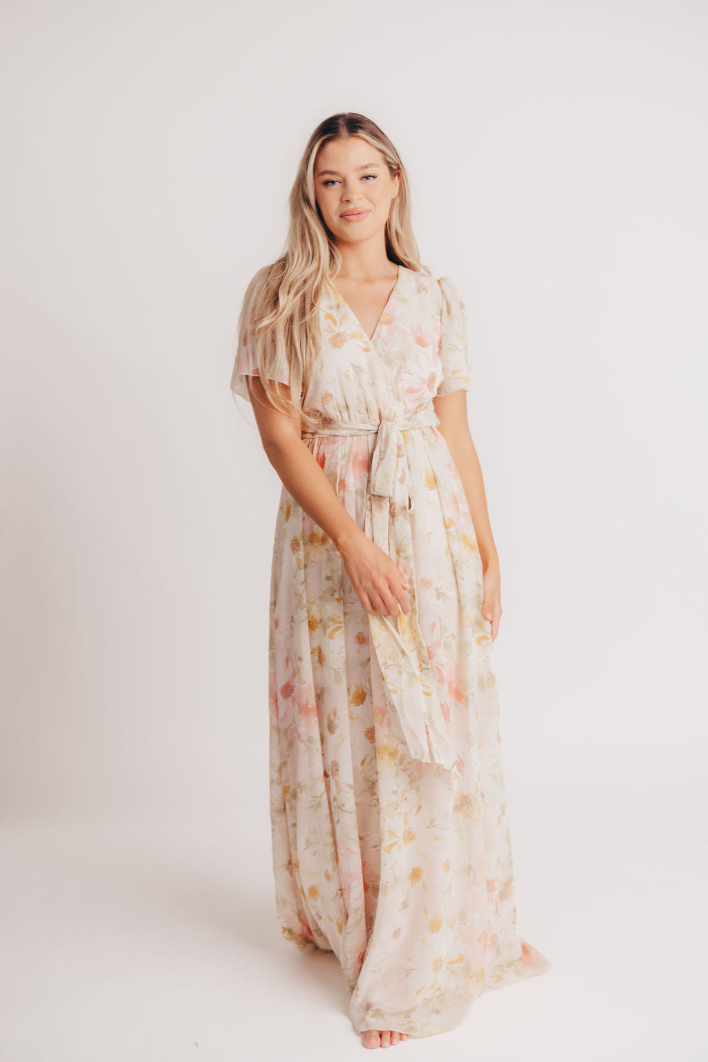 Ruth Short Sleeve Wrap Maxi in Blush/Coral - Bump and Nursing Friendly