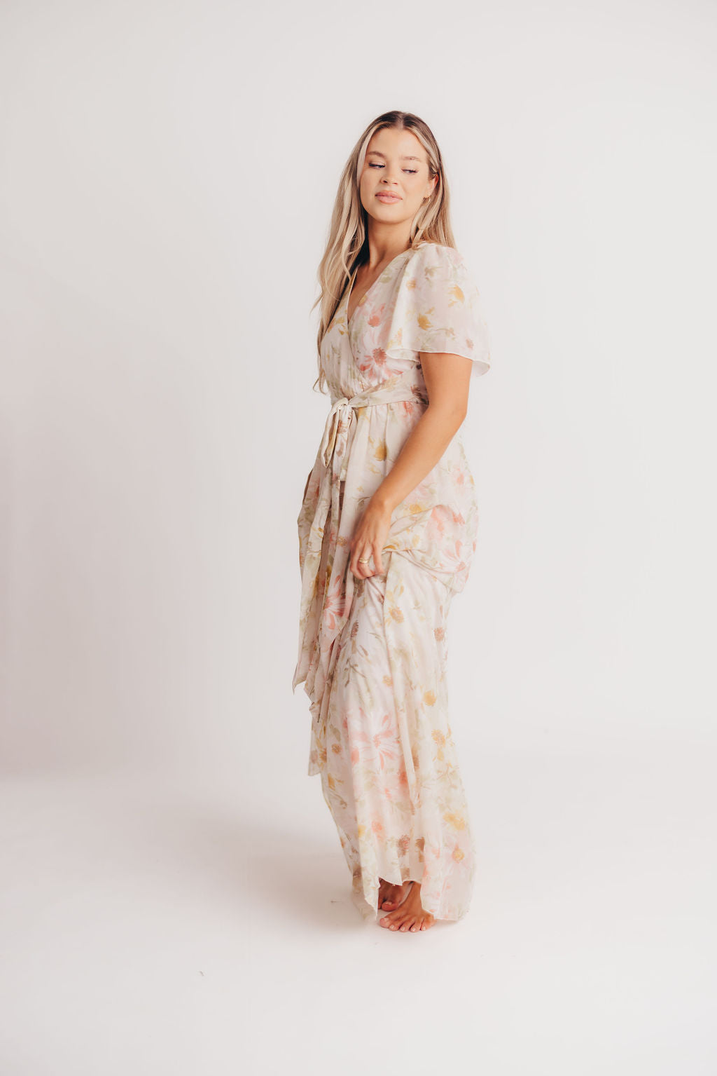Ruth Short Sleeve Wrap Maxi in Blush/Coral - Bump and Nursing Friendly