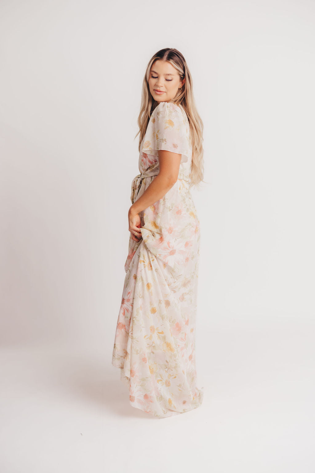 Ruth Short Sleeve Wrap Maxi in Blush/Coral - Bump and Nursing Friendly