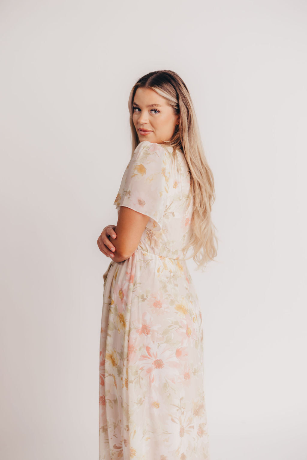 Ruth Short Sleeve Wrap Maxi in Blush/Coral - Bump and Nursing Friendly