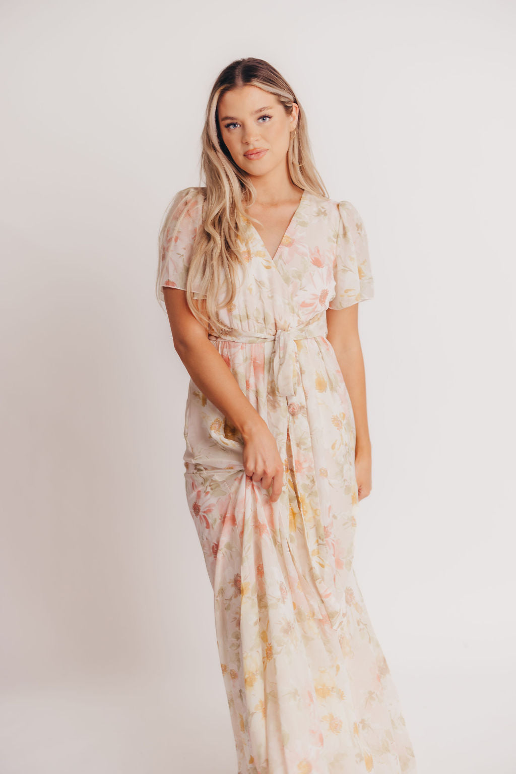 Ruth Short Sleeve Wrap Maxi in Blush/Coral - Bump and Nursing Friendly